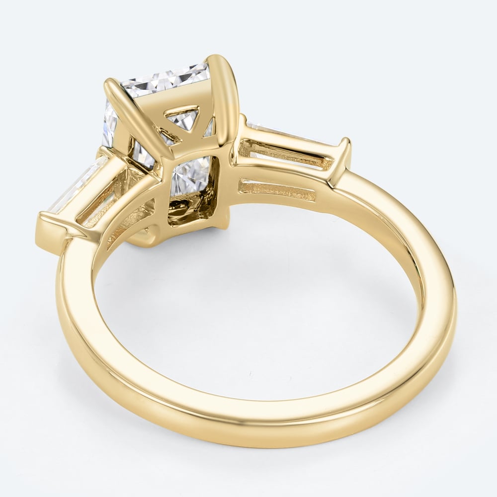 Radiant Cut Diamond Engagement Ring Three Stone Lab Diamond Rings in Yellow Gold