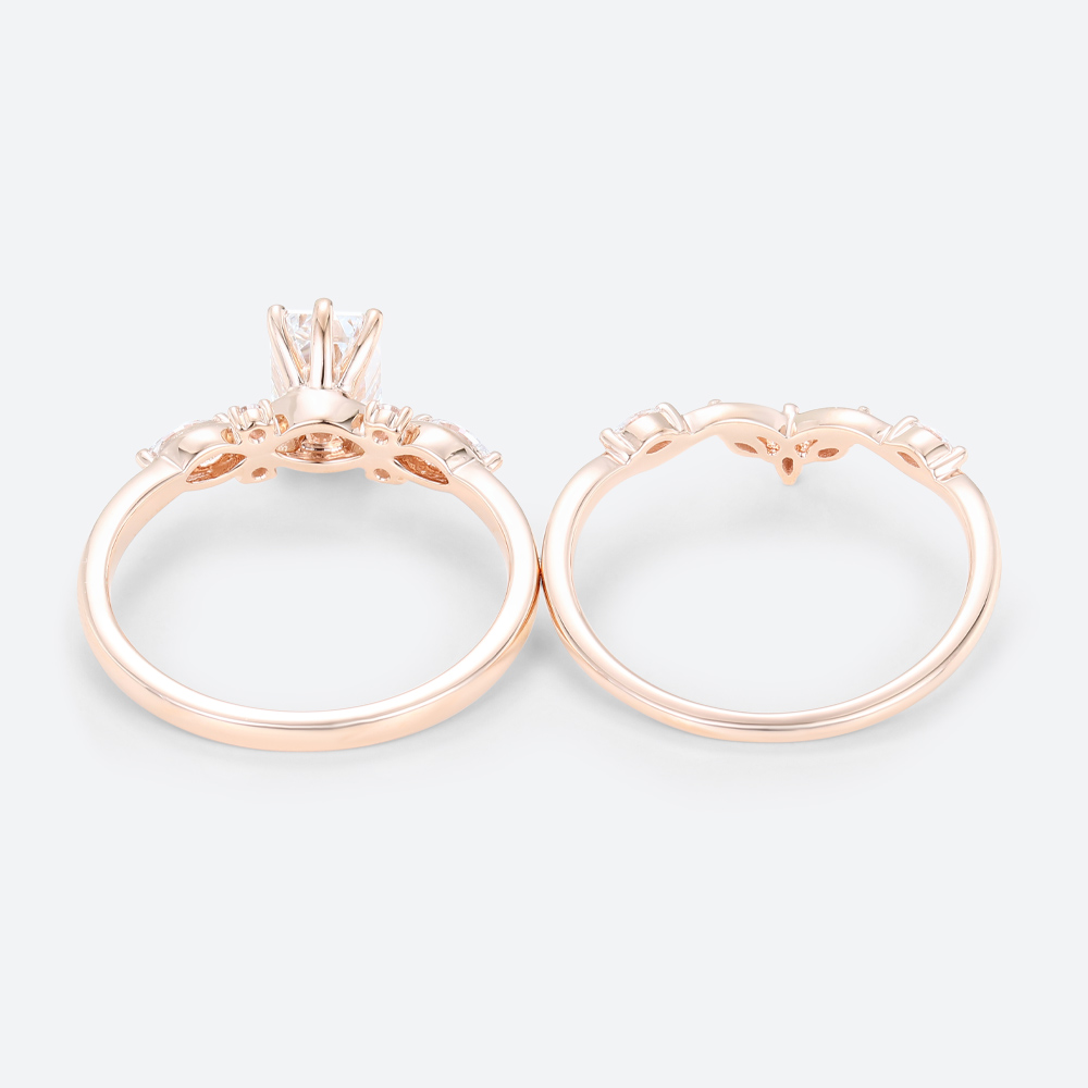 Rose Gold 1CT Emerald Cut Lab Diamond Engagement Ring Set