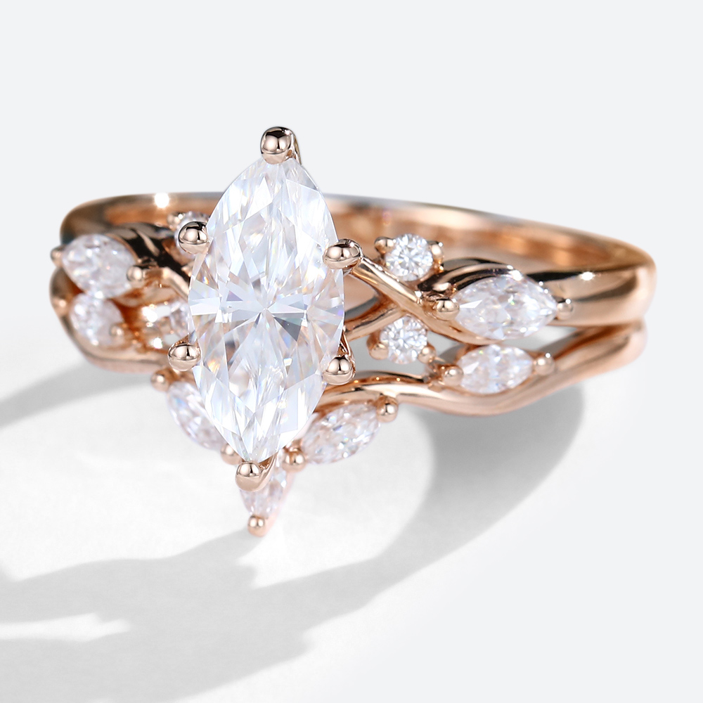 Rose Gold 1CT Marquise Cut Lab Diamond Engagement Ring Set (2)