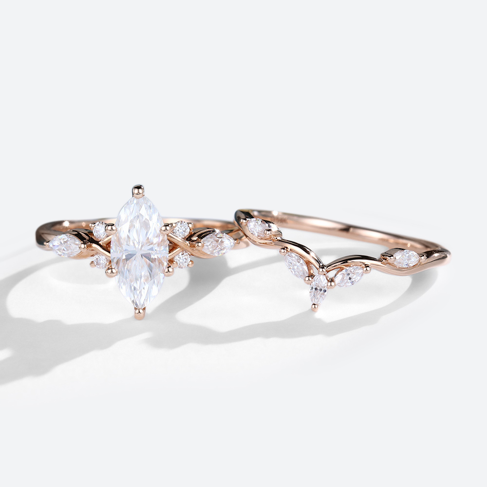 Rose Gold 1CT Marquise Cut Lab Diamond Engagement Ring Set (4)