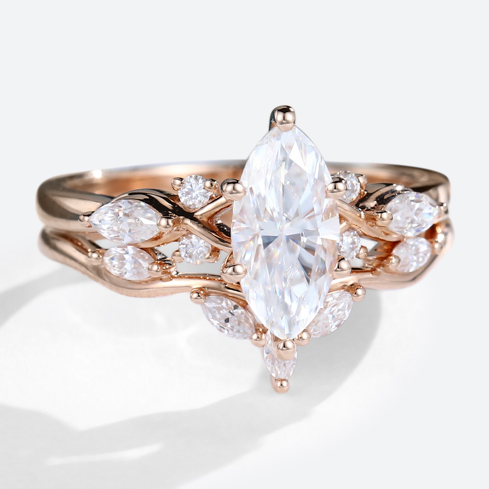 Rose Gold 1CT Marquise Cut Lab Diamond Engagement Ring Set (5)