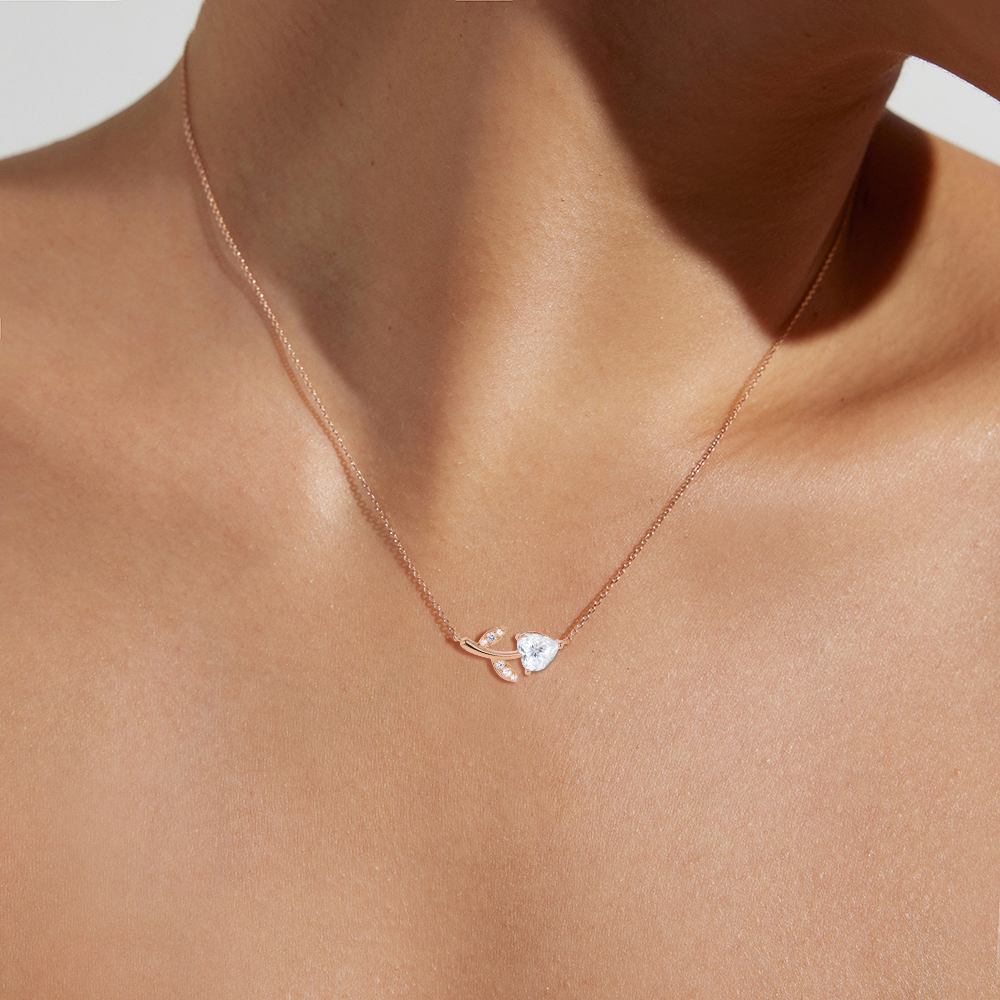 Yellow Gold Cherry Designed Heart Shaped Lab Diamond Pendant Necklace (1)