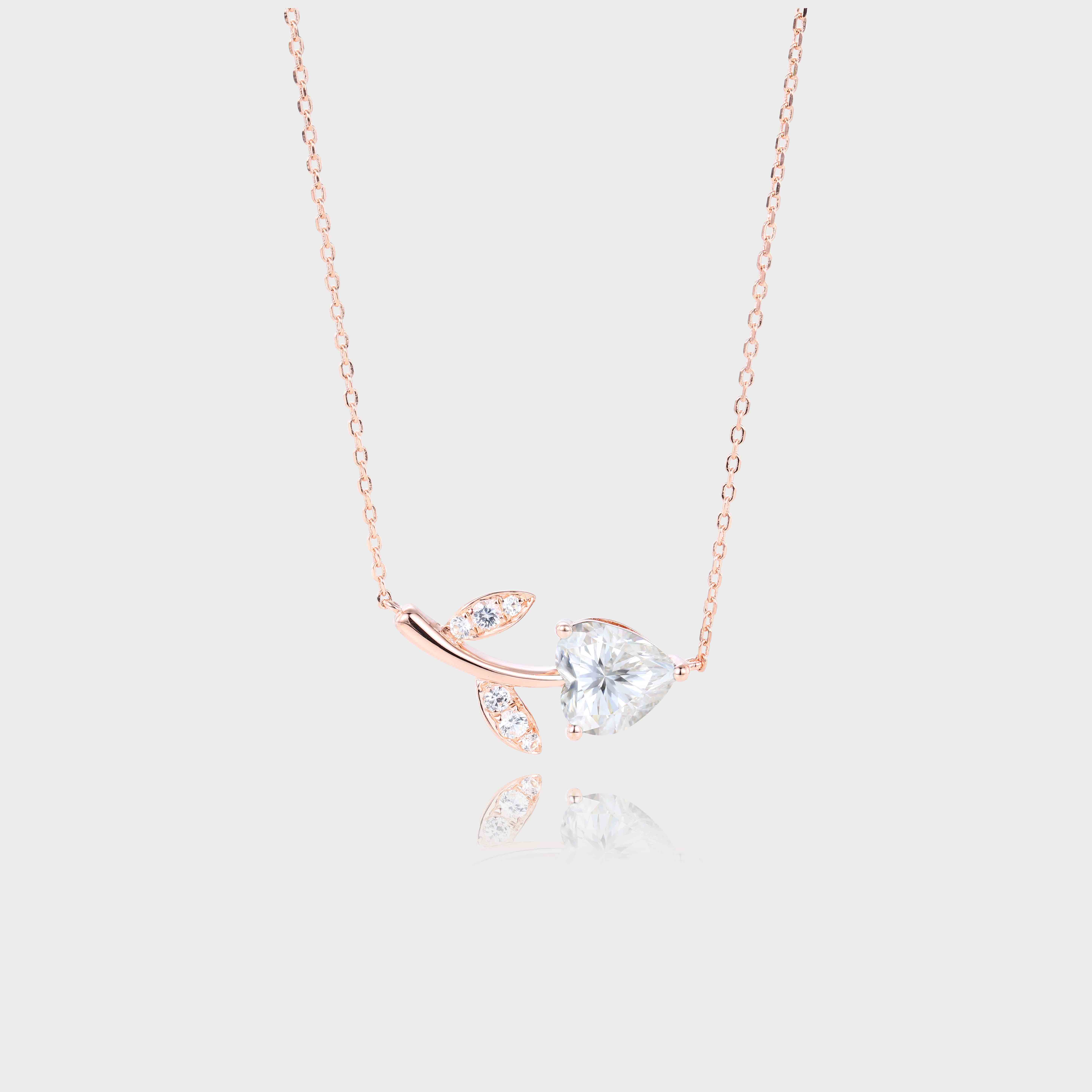 rose Gold Cherry Designed Heart Shaped Lab Diamond Pendant Necklace (1)