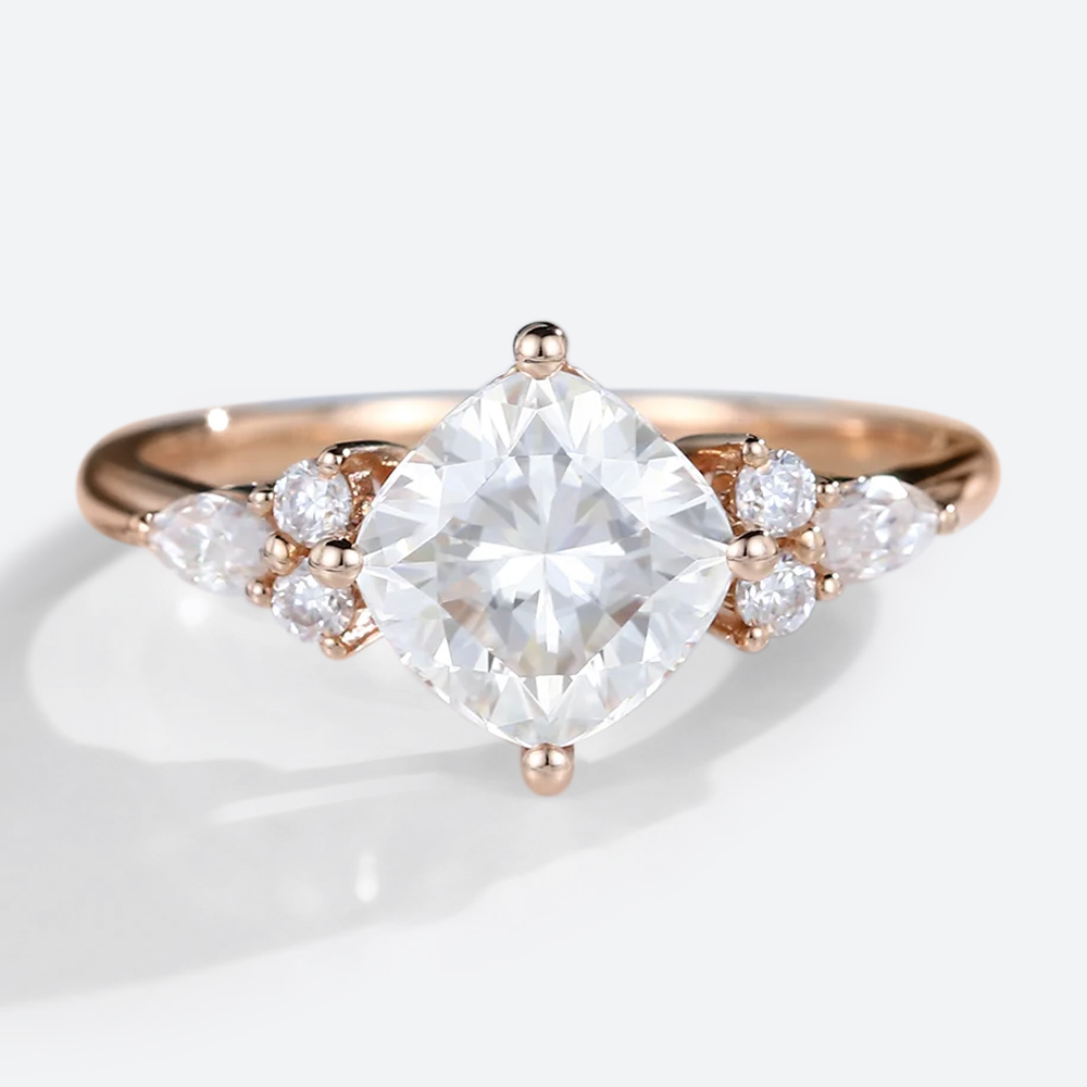 Cushion Cut Lab Diamond Engagement Ring 1.5ct Cluster 4-Prong Ring in Rose Gold