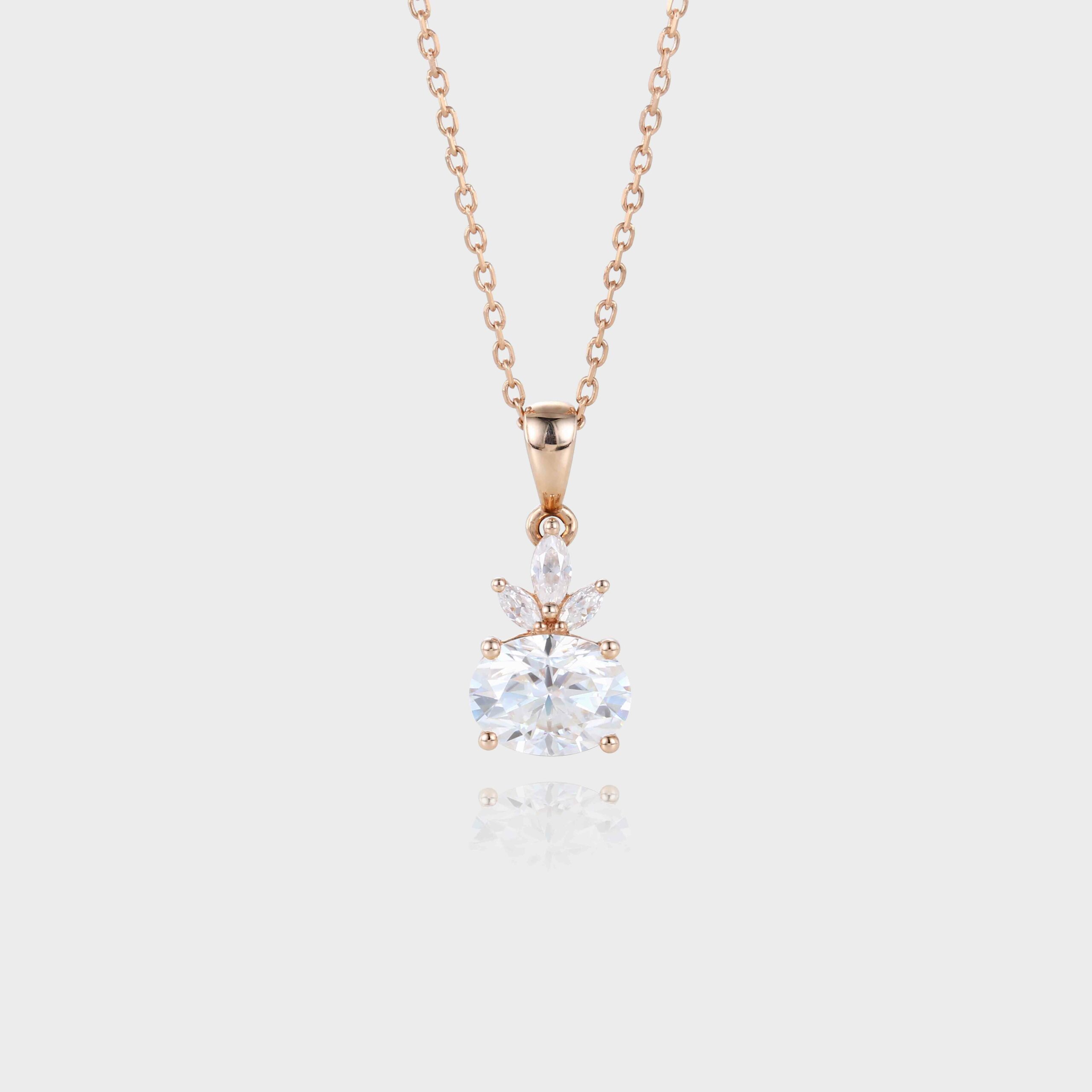 Rose Gold East-West Oval Cut Lab Diamond Pendant Necklace 