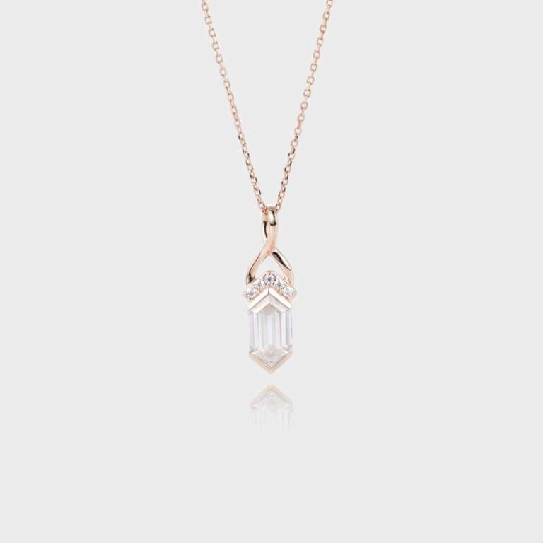 Rose Gold Elongated Hexagon Cut Lab Diamond Fishtail Charm Necklace