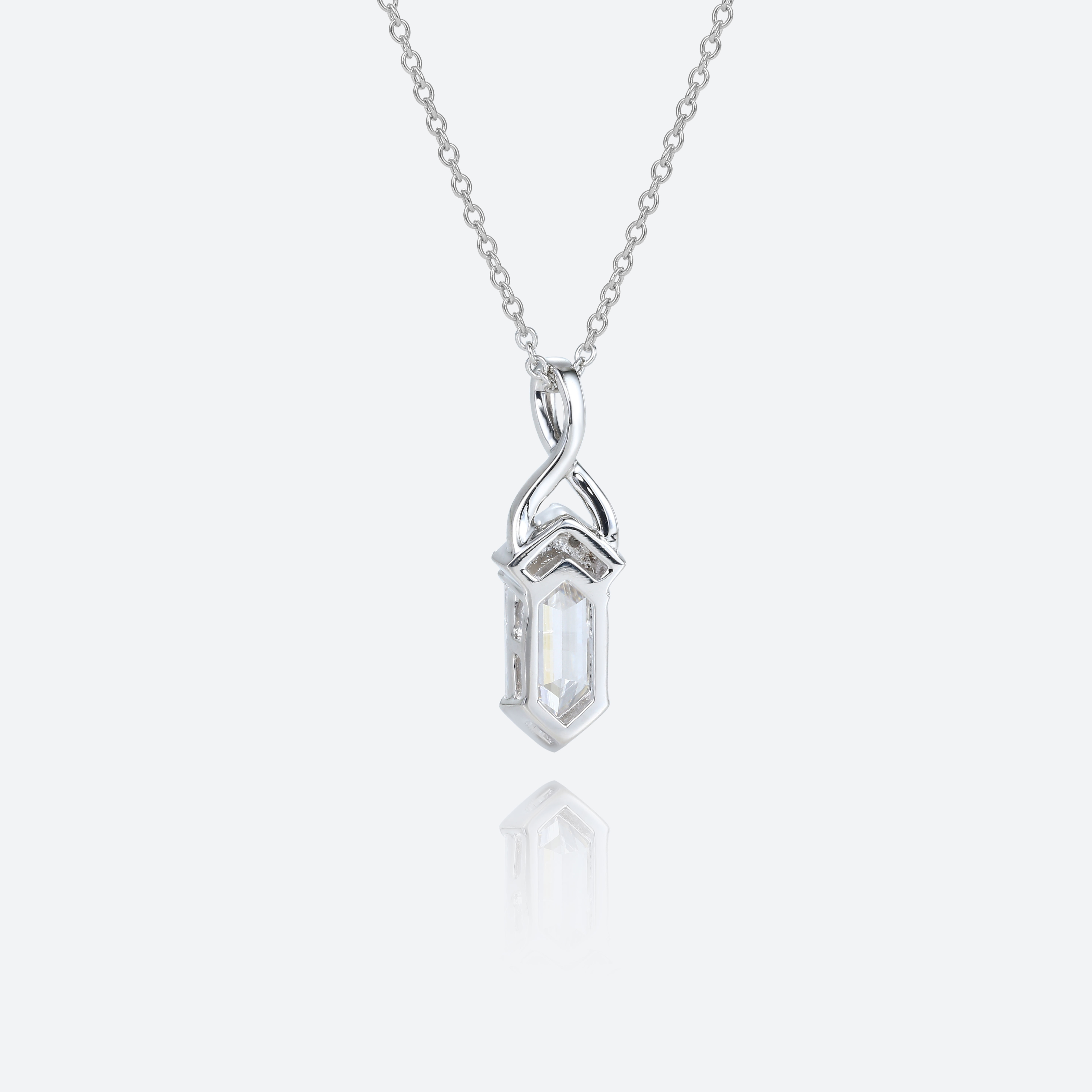 White Gold Elongated Hexagon Cut Lab Diamond Fishtail Charm Necklace