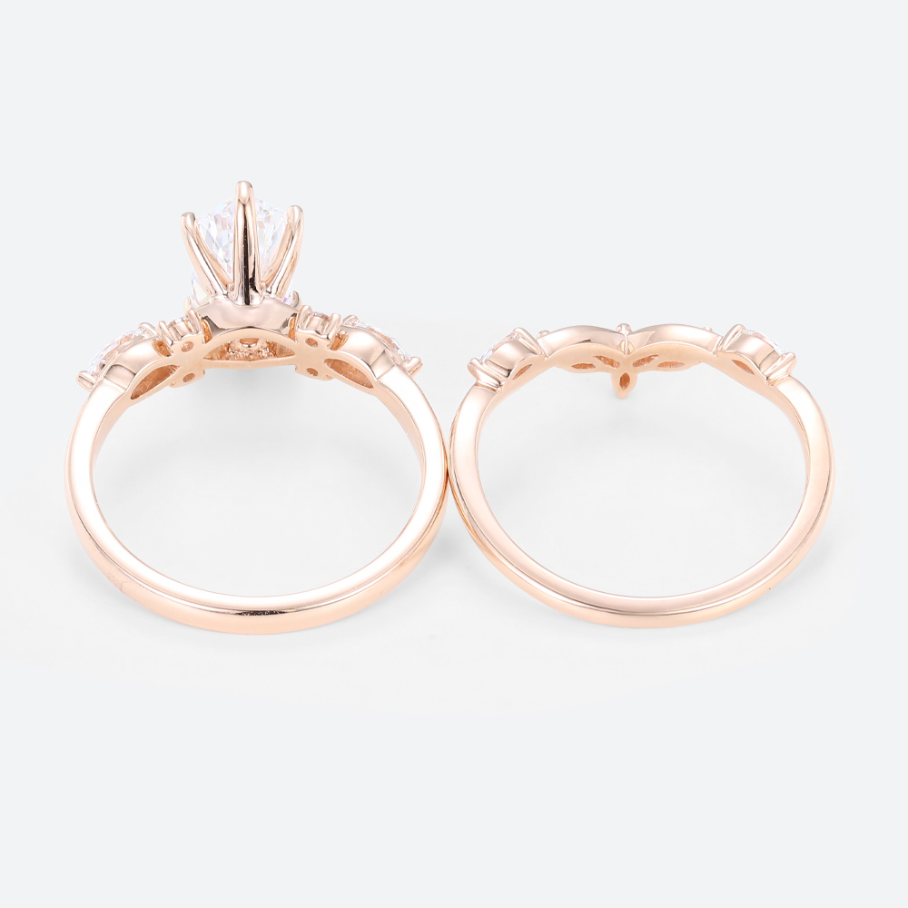 Rose Gold Elongated Hexagon Cut Lab Grown Diamond Engagement Ring Set