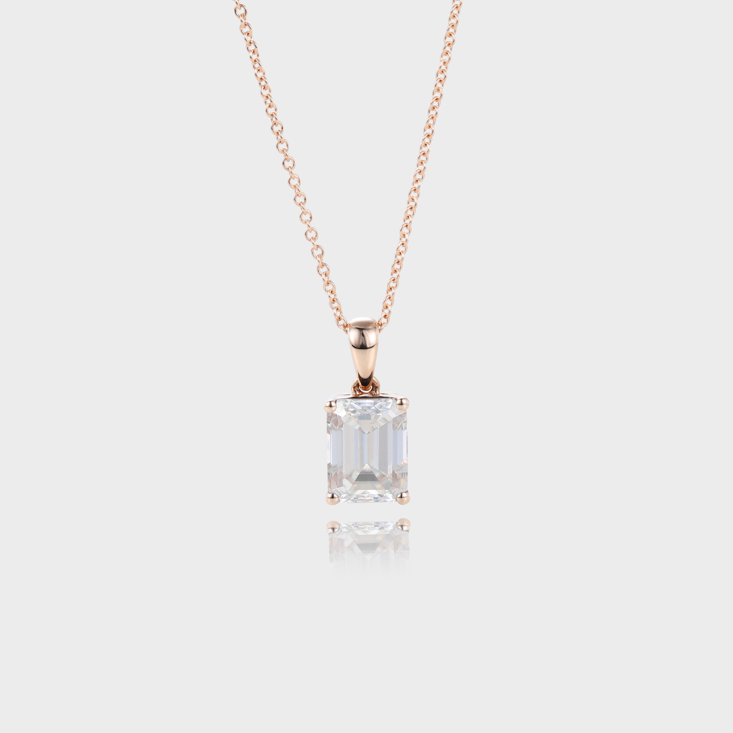 Rose Gold Emerald Cut Lab Diamond Pendant Necklace Simple Solitaire Necklace