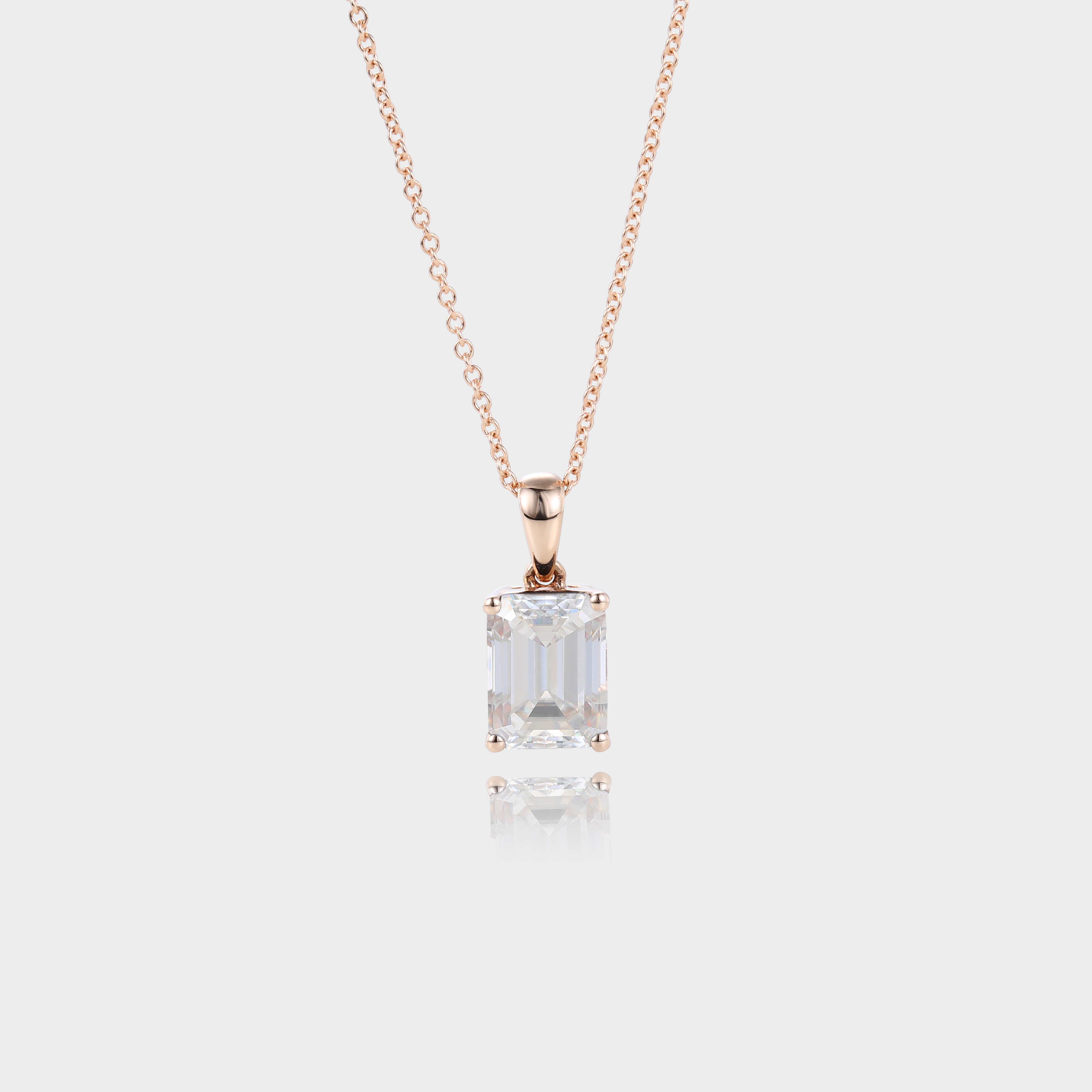 Rose Gold Emerald Cut Lab Diamond Pendant Necklace Simple Solitaire Necklace