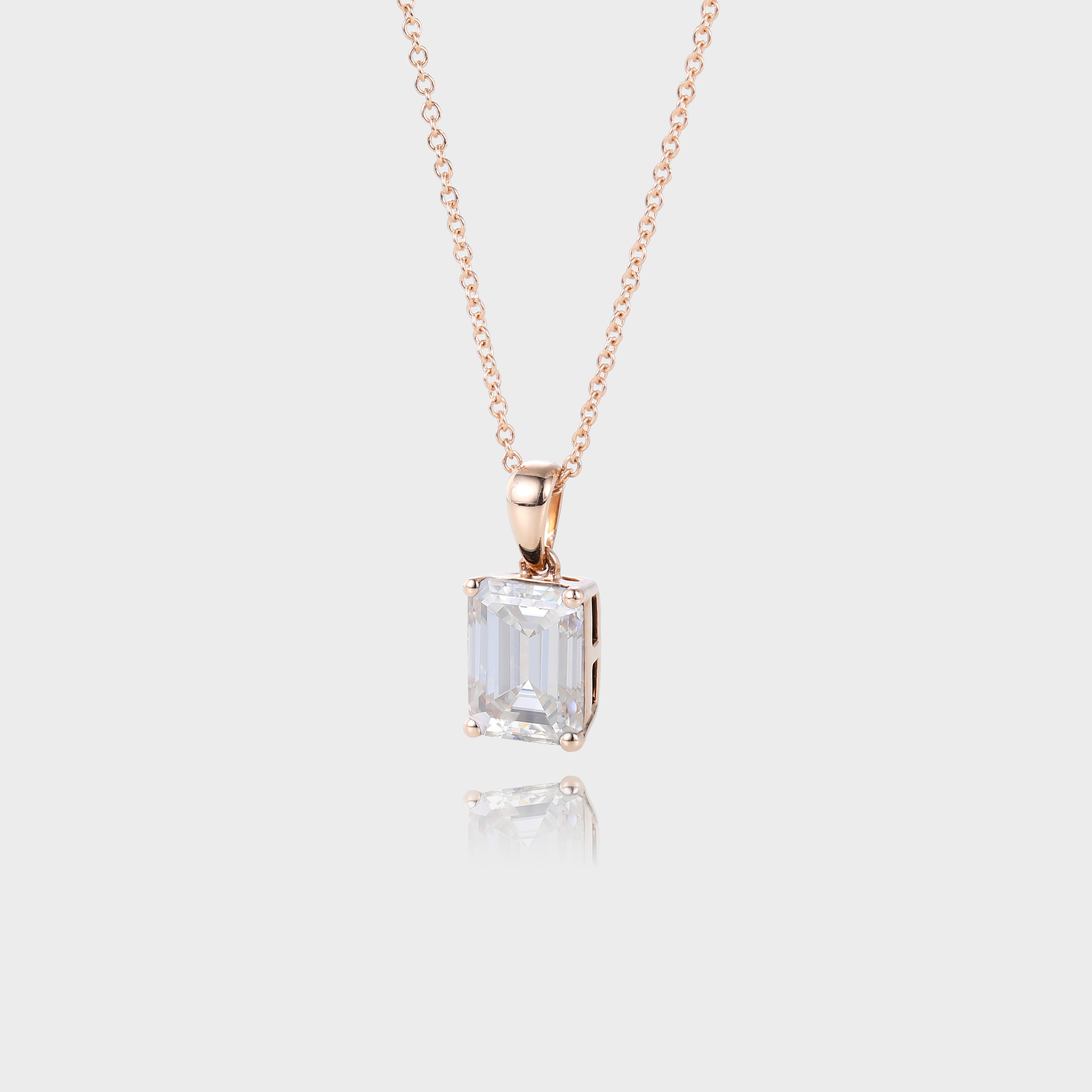 Rose Gold Emerald Cut Lab Diamond Pendant Necklace Simple Solitaire Necklace
