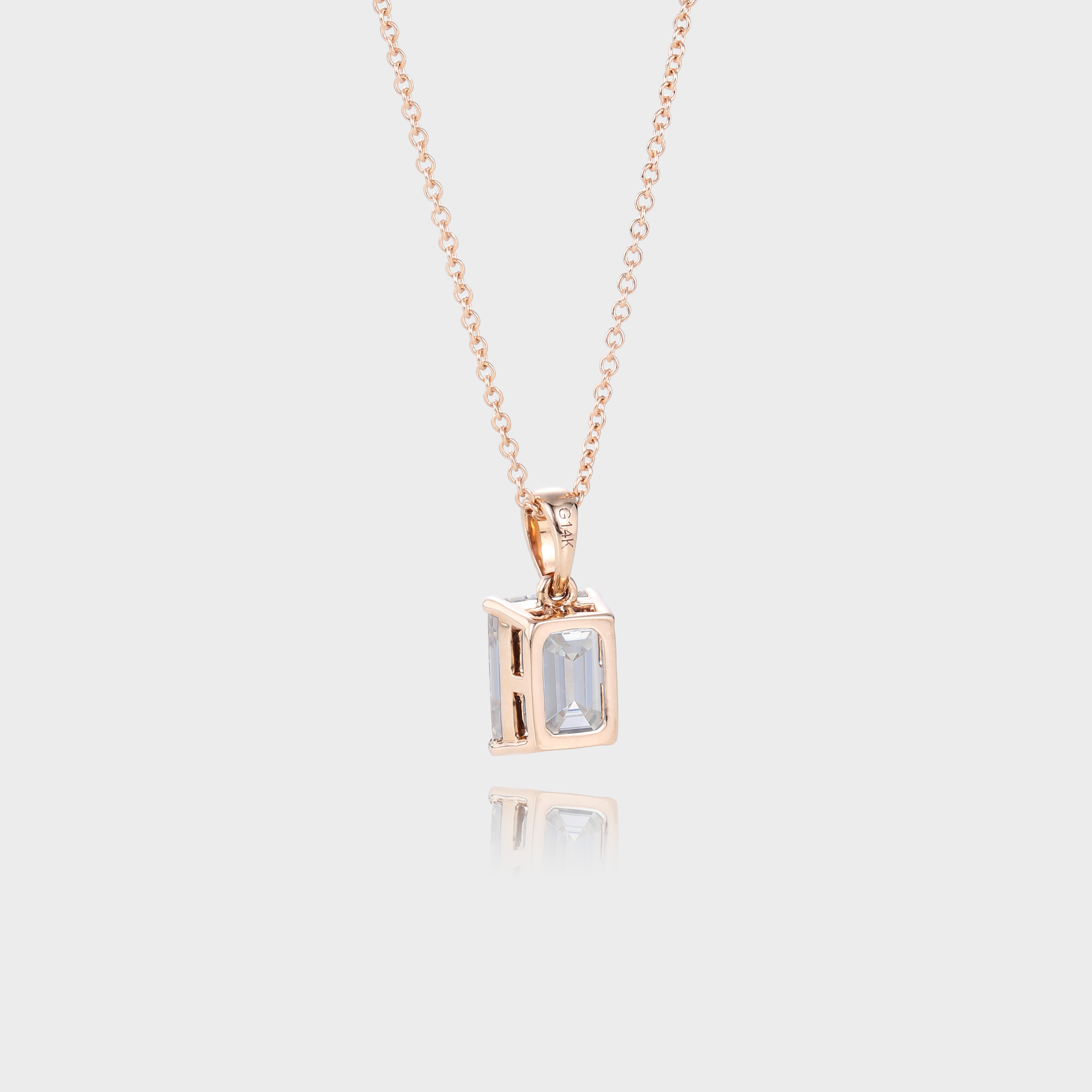 Rose Gold Emerald Cut Lab Diamond Pendant Necklace Simple Solitaire Necklace