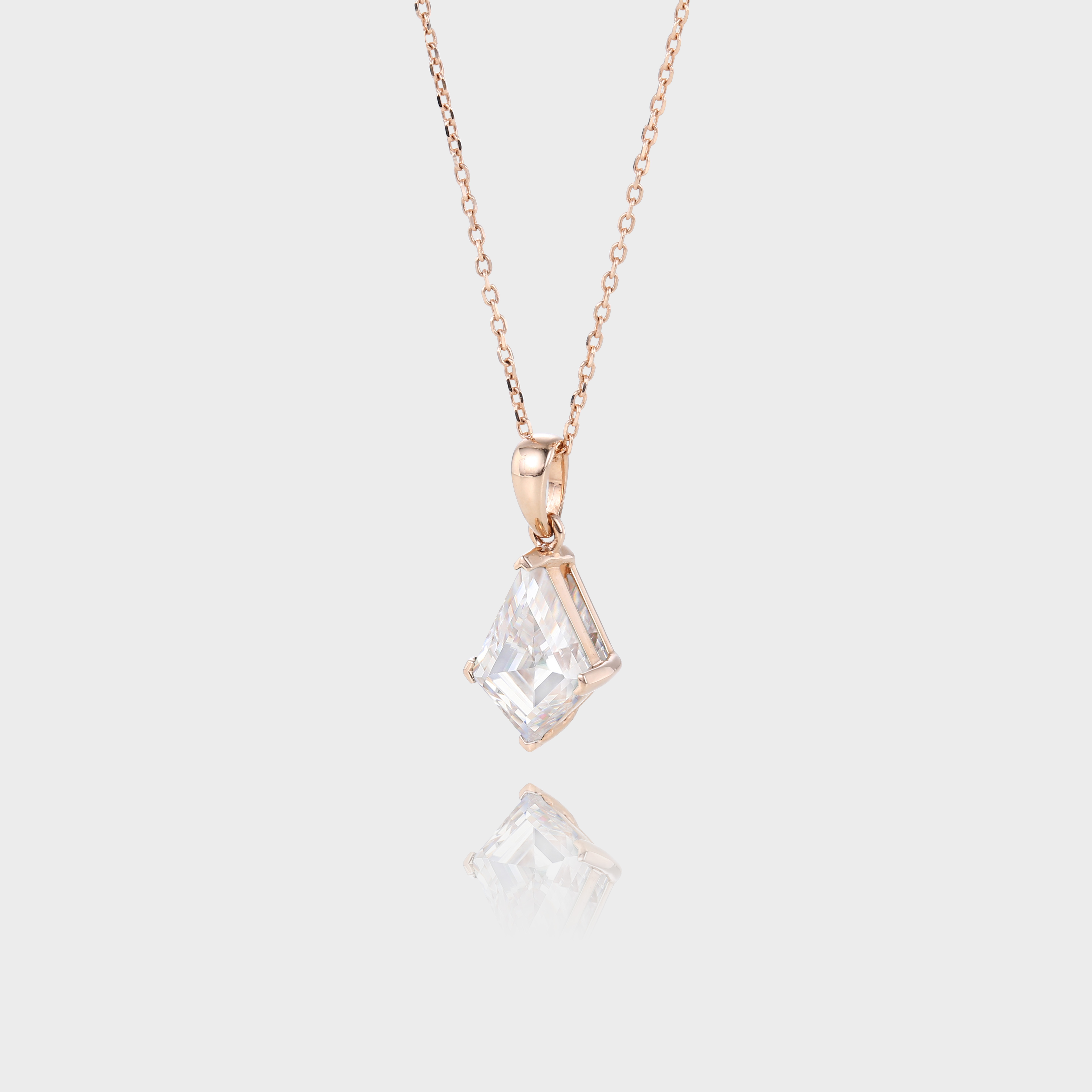 Rose Gold Floating Kite Cut Lab Diamond Solitaire Necklace