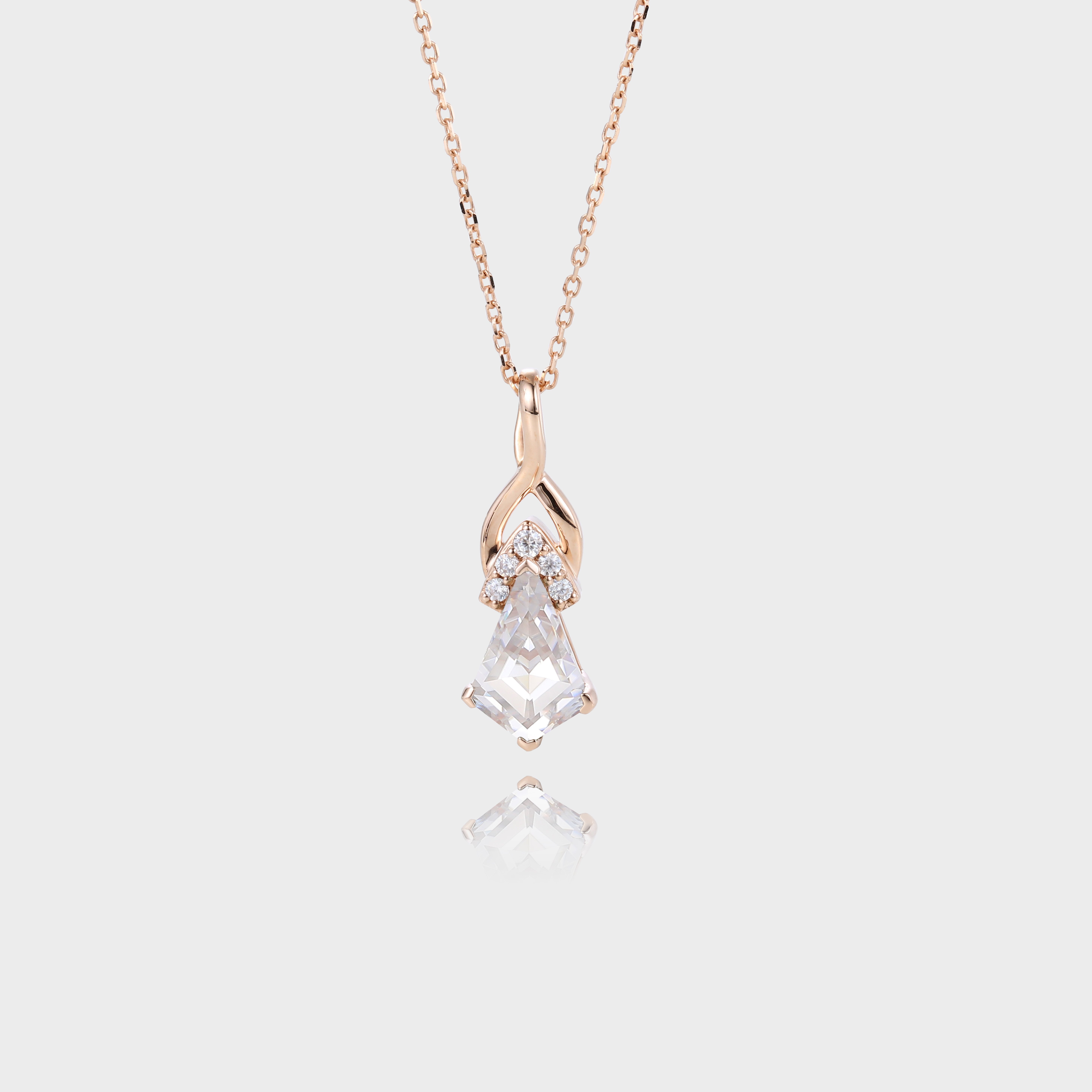 Rose Gold Kite Cut Lab Grown Diamond Necklace With Fishtail Pendant Unique Necklace