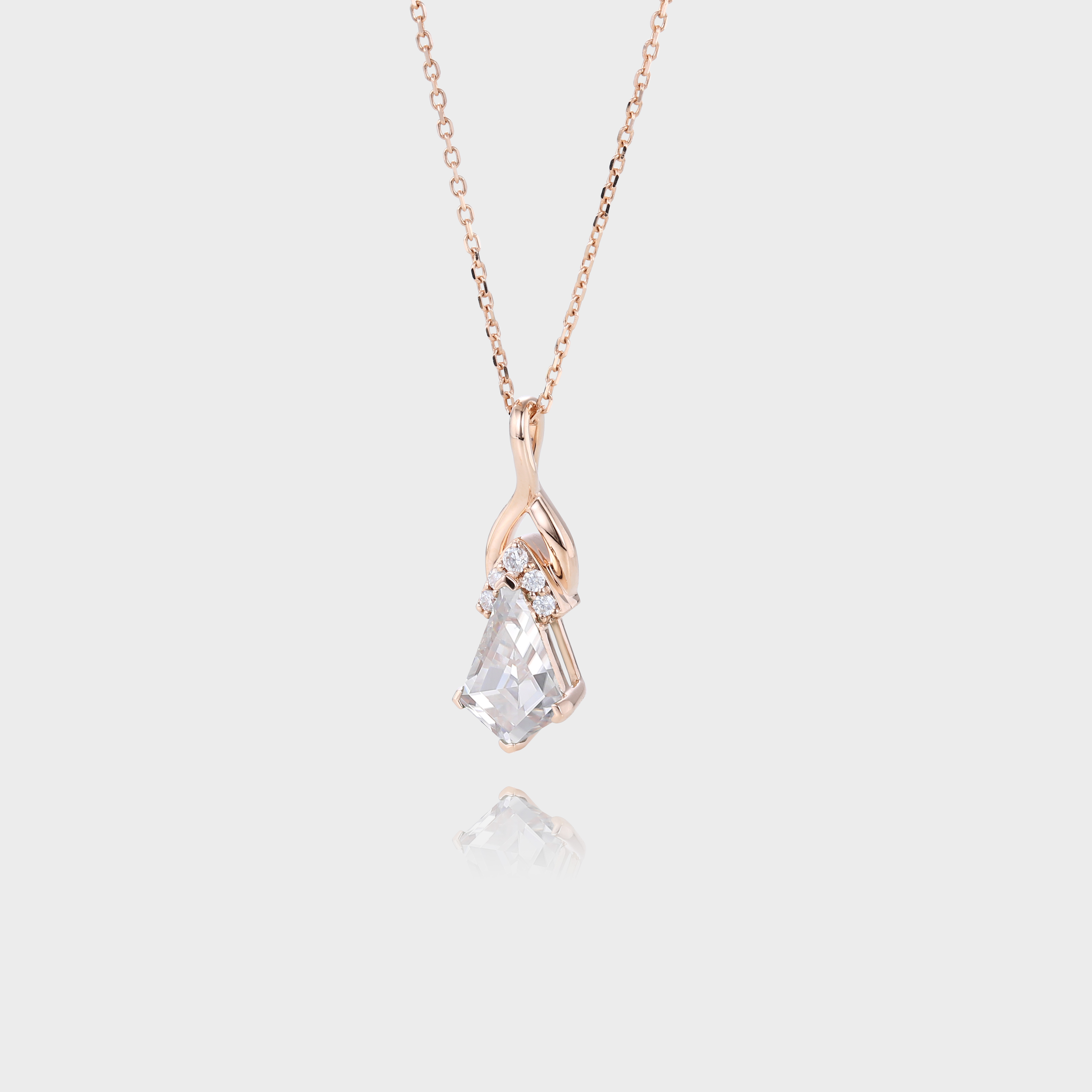 Rose Gold Kite Cut Lab Grown Diamond Necklace With Fishtail Pendant Unique Necklace