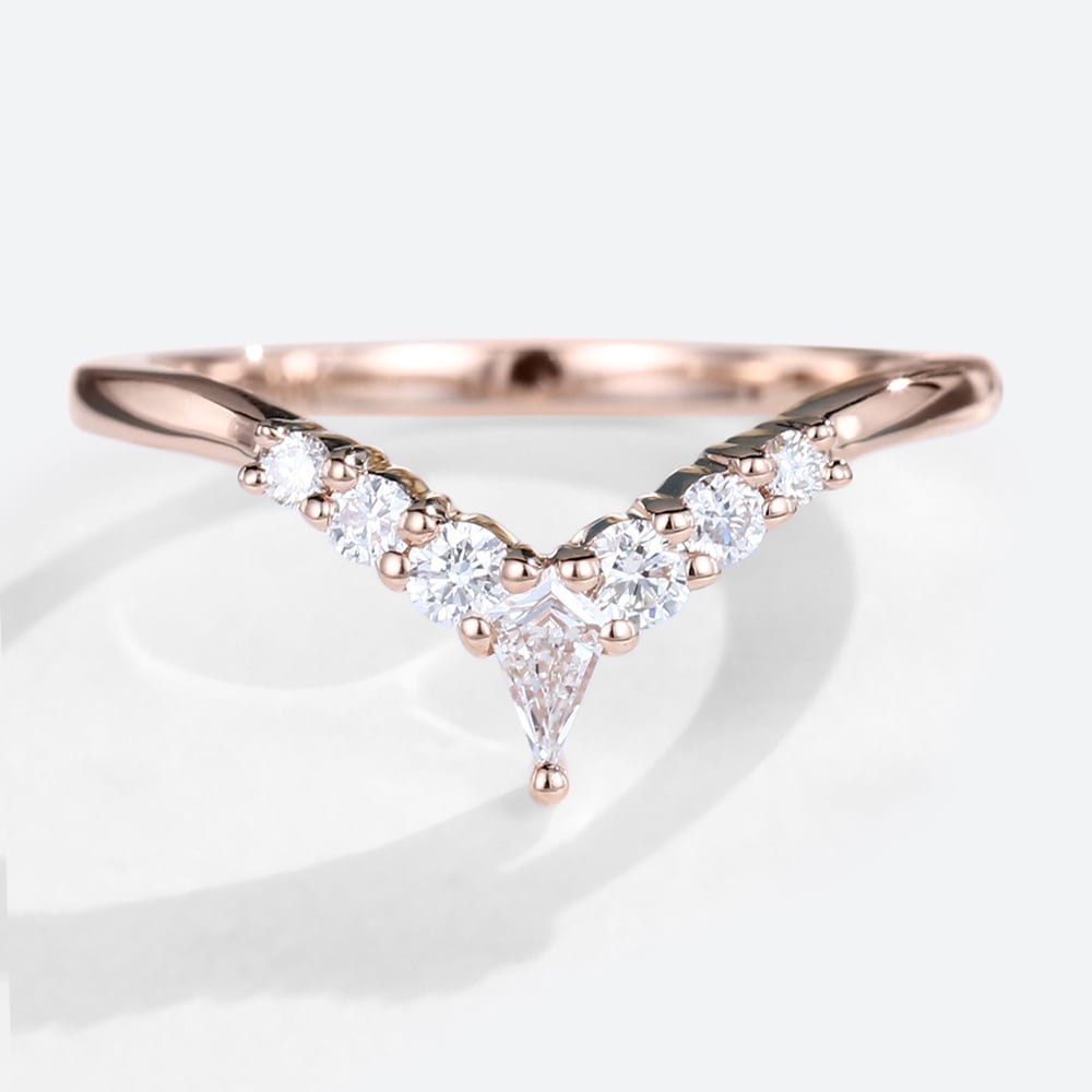 Kite Cut Moissanite Rose Gold Curved Matching Wedding Band