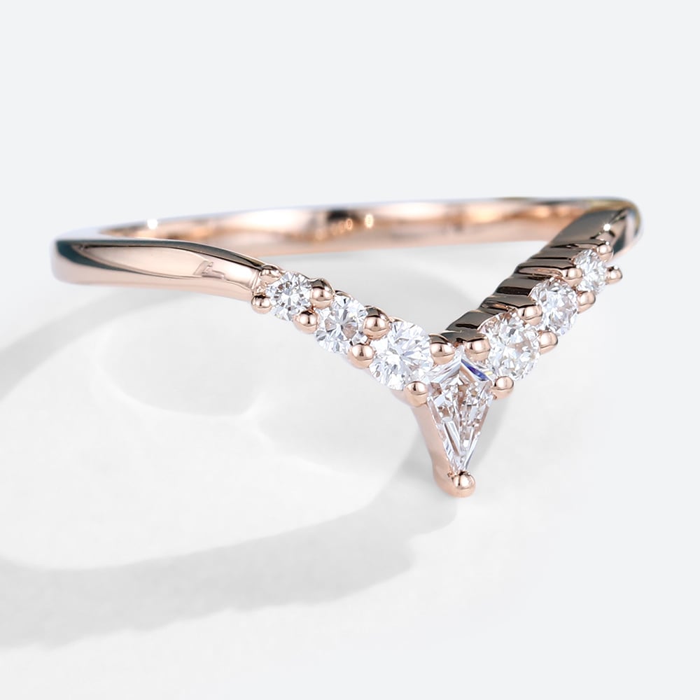 Kite Cut Moissanite Rose Gold Curved Matching Wedding Band