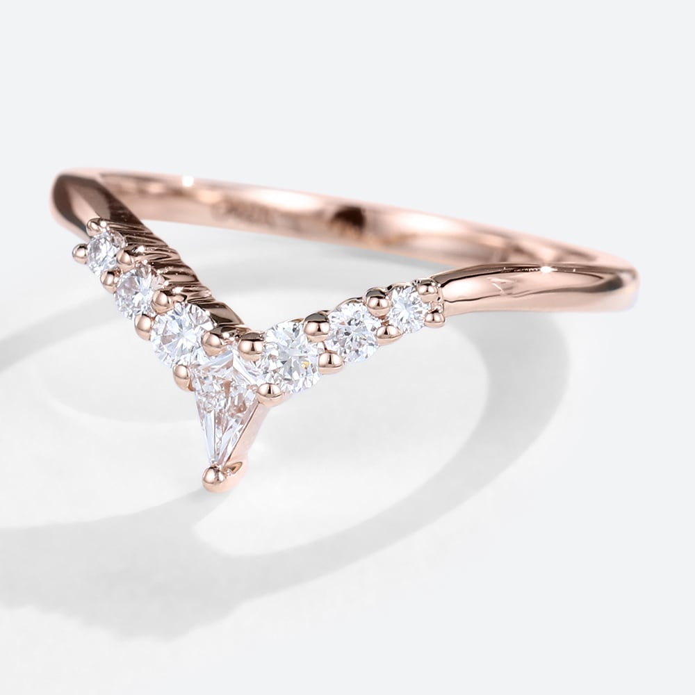 Kite Cut Moissanite Rose Gold Curved Matching Wedding Band