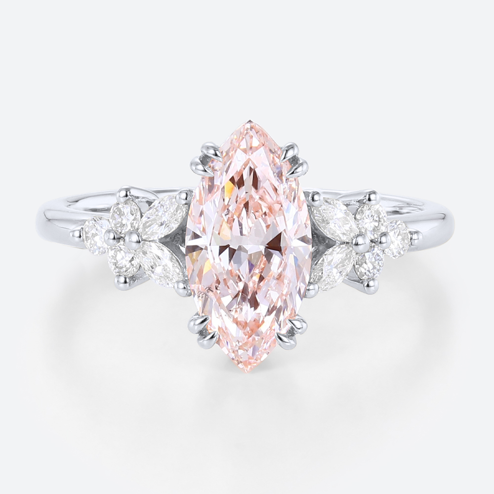 White Gold Marquise Cut Pink Diamond Ring 1ct Double Claw Engagement Ring