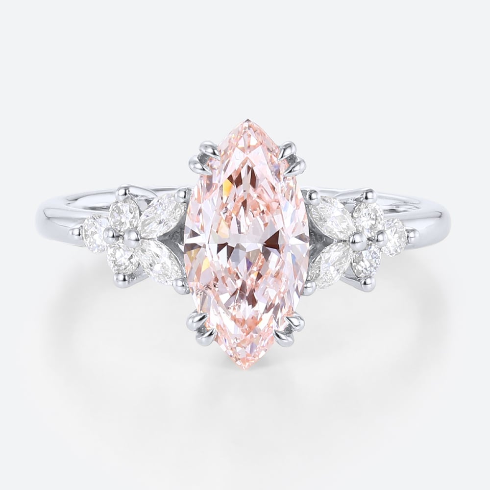 White Gold Marquise Cut Pink Diamond Ring 1ct Double Claw Engagement Ring