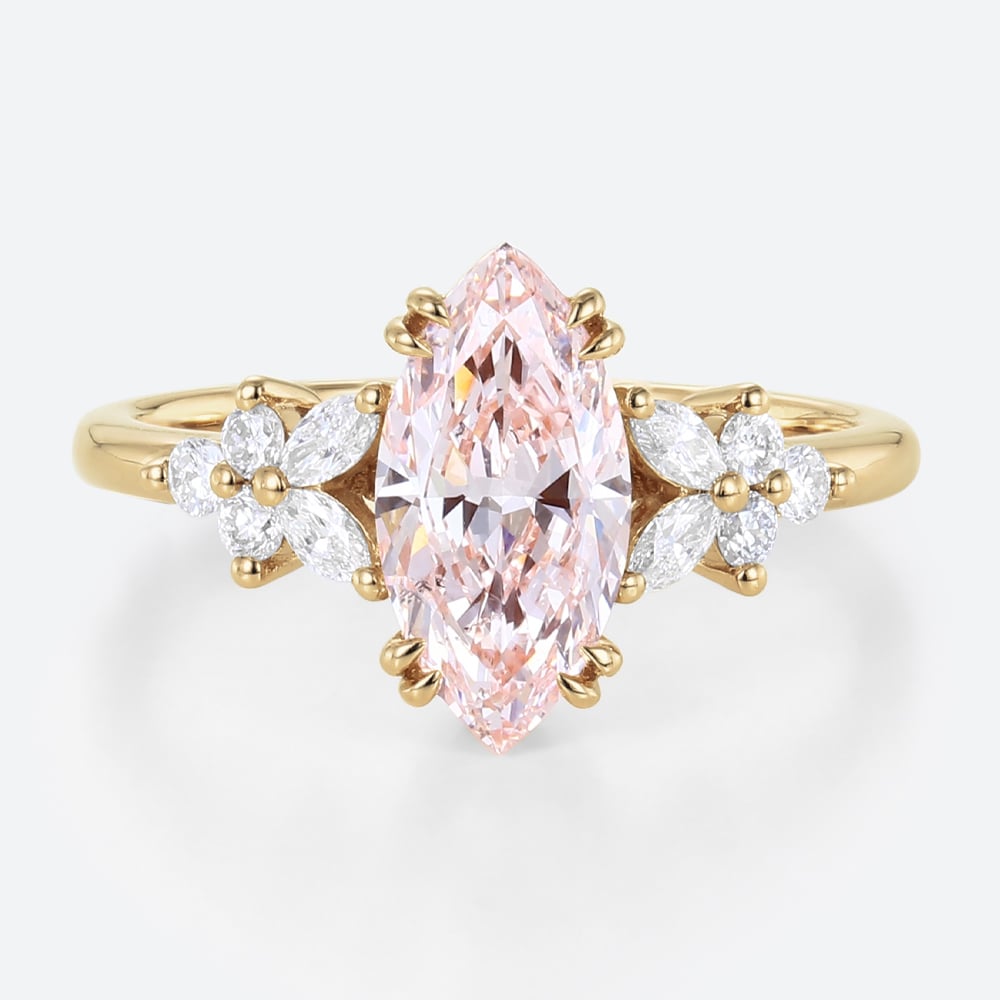 Yellow Gold Marquise Cut Pink Diamond Ring 1ct Double Claw Engagement Ring