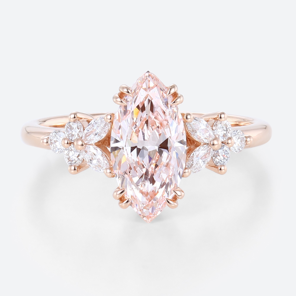 Rose Gold Marquise Engagement Ring Lab Pink Diamond Rings