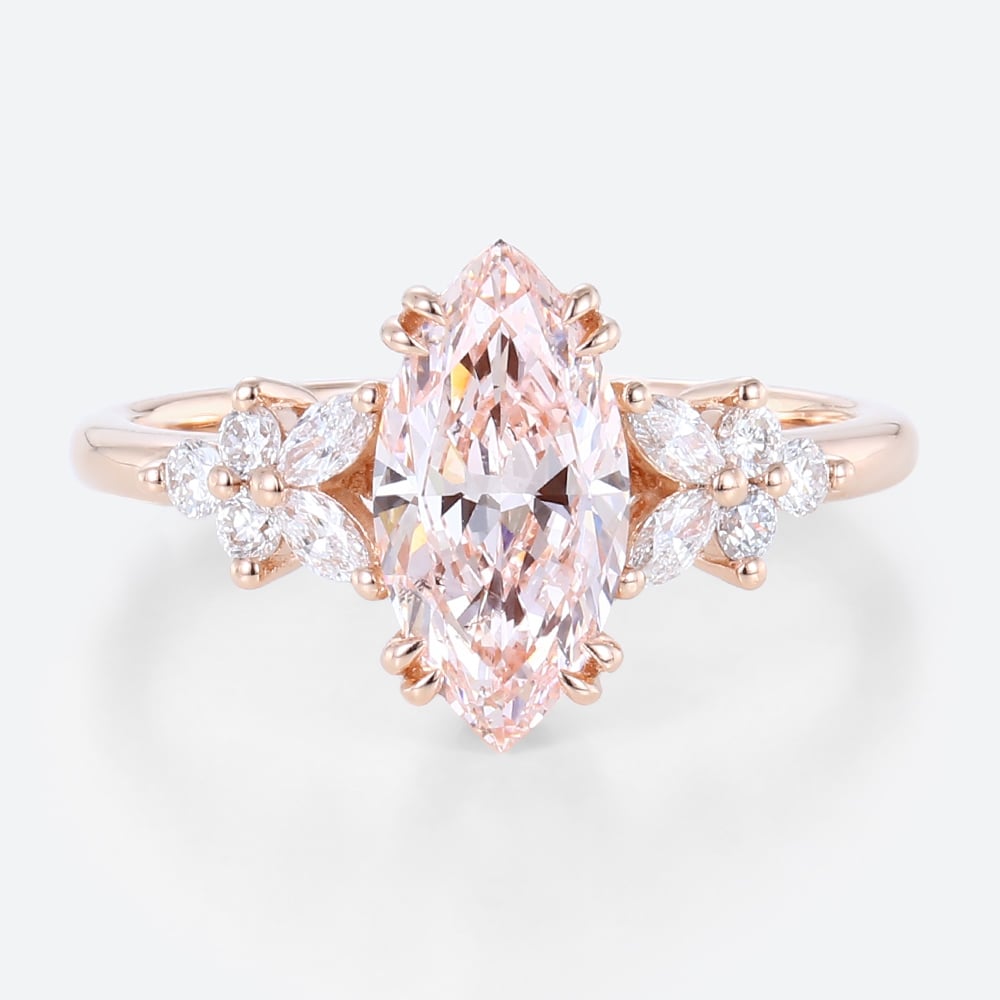 Rose Gold Marquise Cut Pink Diamond Ring 1ct Double Claw Engagement Ring