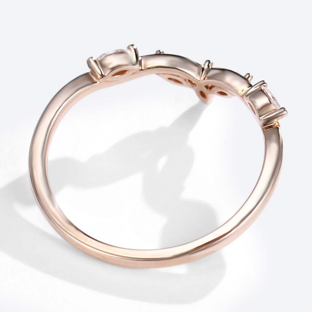 Rose Gold Marquise Cut Moissanite Curved Wedding Band Stacked Wedding Rings (2)