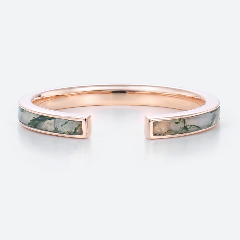 Moss Agate Stones Open Ring Jewelry​ Rose Gold Stacking Ring
