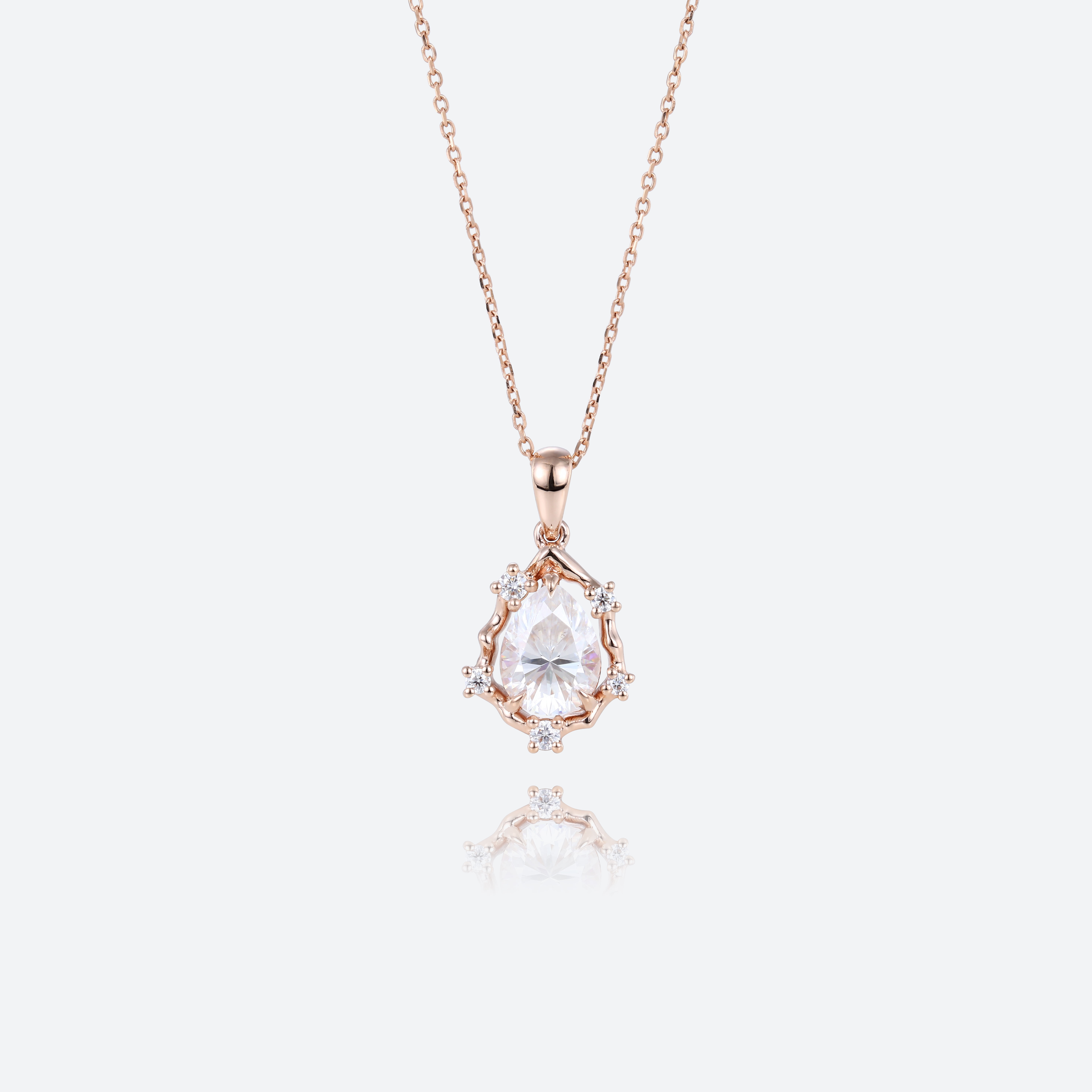 Rose Gold Pear Shaped Lab Diamond Necklace Irregular Unique Pendant Necklace (1)