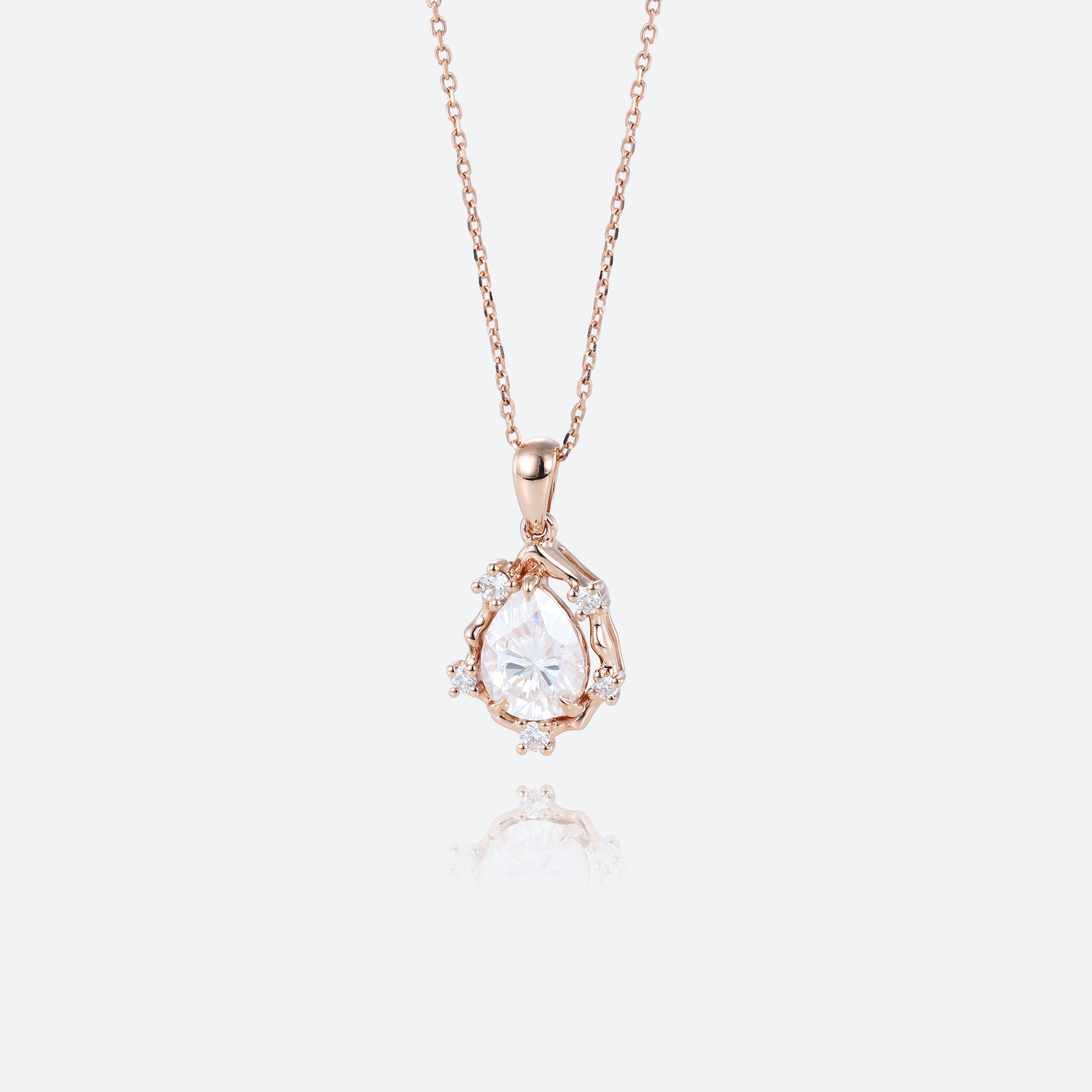 Rose Gold Pear Shaped Lab Diamond Necklace Irregular Unique Pendant Necklace (2)