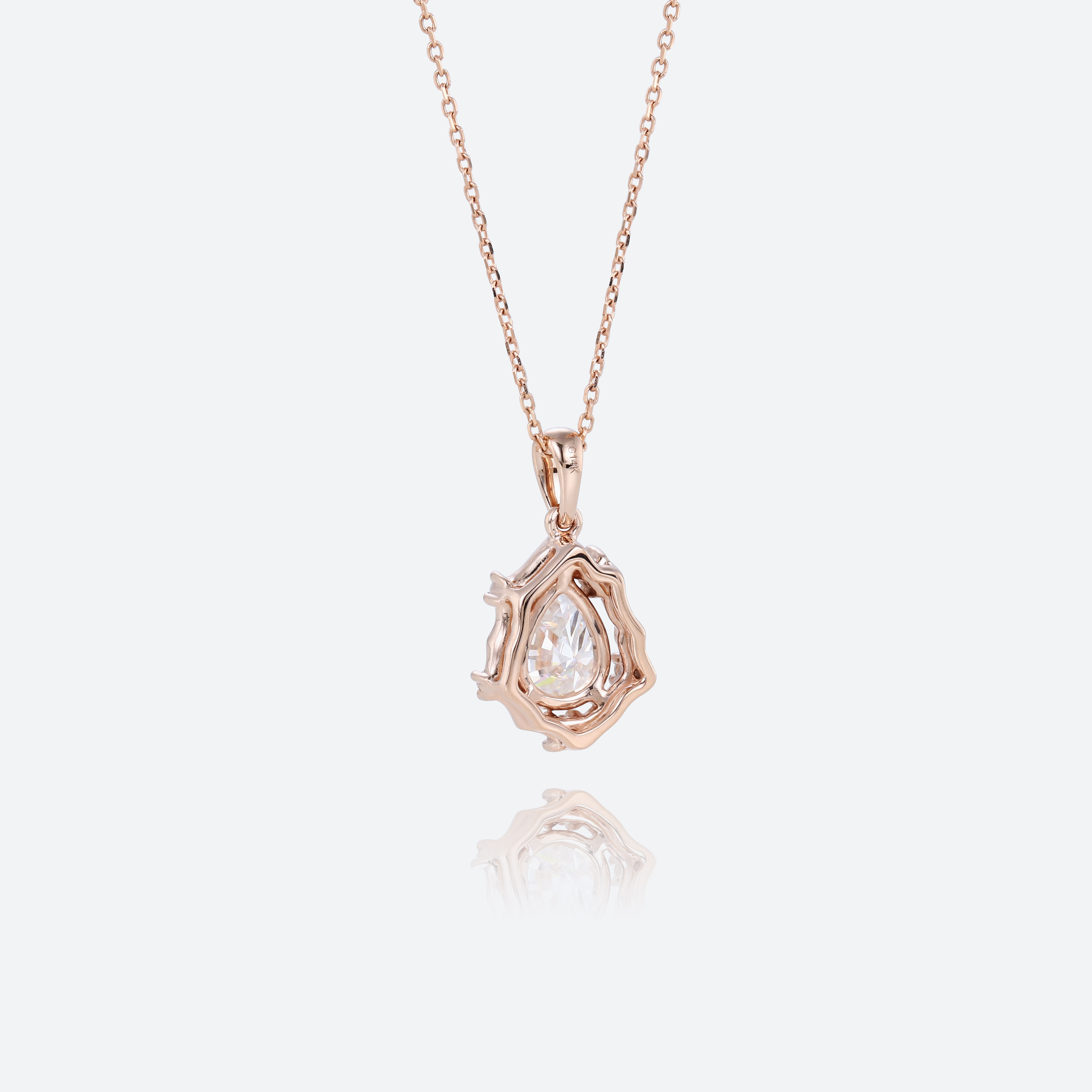 Rose Gold Pear Shaped Lab Diamond Necklace Irregular Unique Pendant Necklace (3)