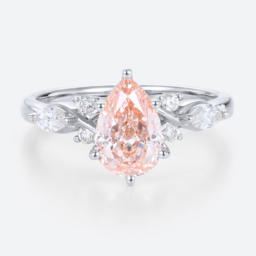 White Gold Pear Shaped Pink Diamond Ring Classic 1ct Fancy Pink Diamond Ring