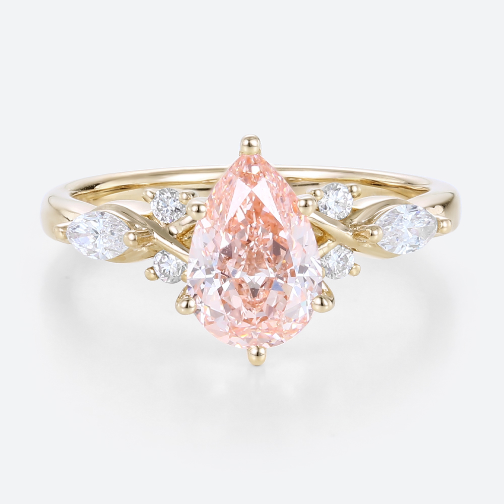 Yellow Gold Pear Shaped Pink Diamond Ring Classic 1ct Fancy Pink Diamond Ring