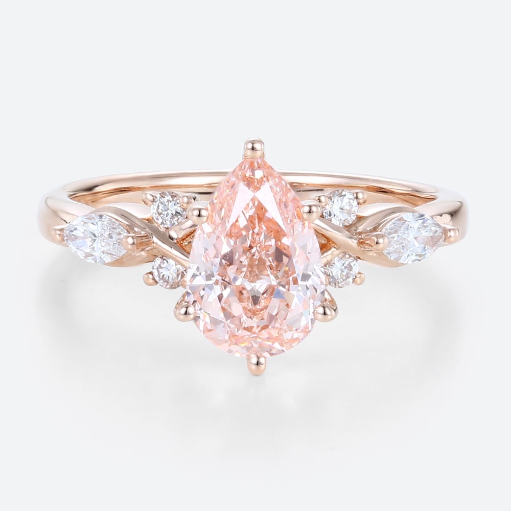 Rose Gold Pear Shaped Pink Diamond Ring Classic 1ct Fancy Pink Diamond Ring
