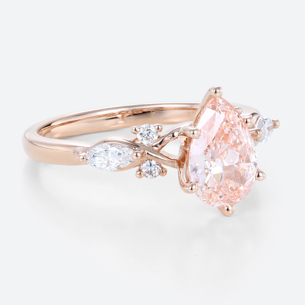 Rose Gold Pear Shaped Pink Diamond Ring Classic 1ct Fancy Pink Diamond Ring