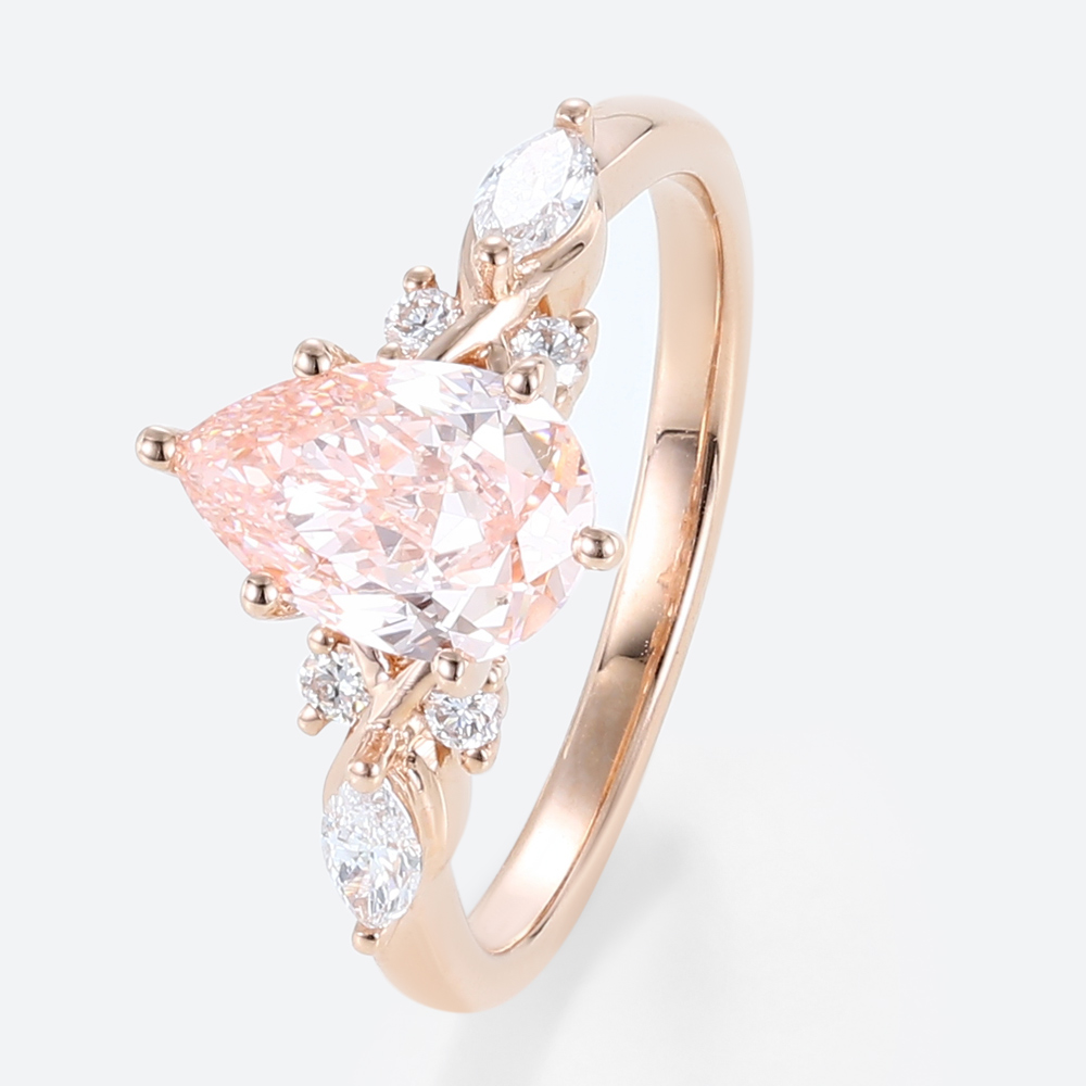 Rose Gold Pear Shaped Pink Diamond Ring Classic 1ct Fancy Pink Diamond Ring