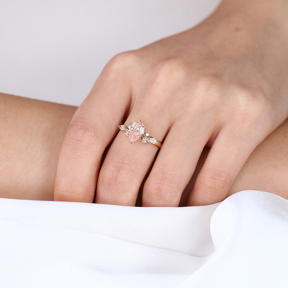 Rose Gold Pear Shaped Pink Diamond Ring Classic 1ct Fancy Pink Diamond Ring