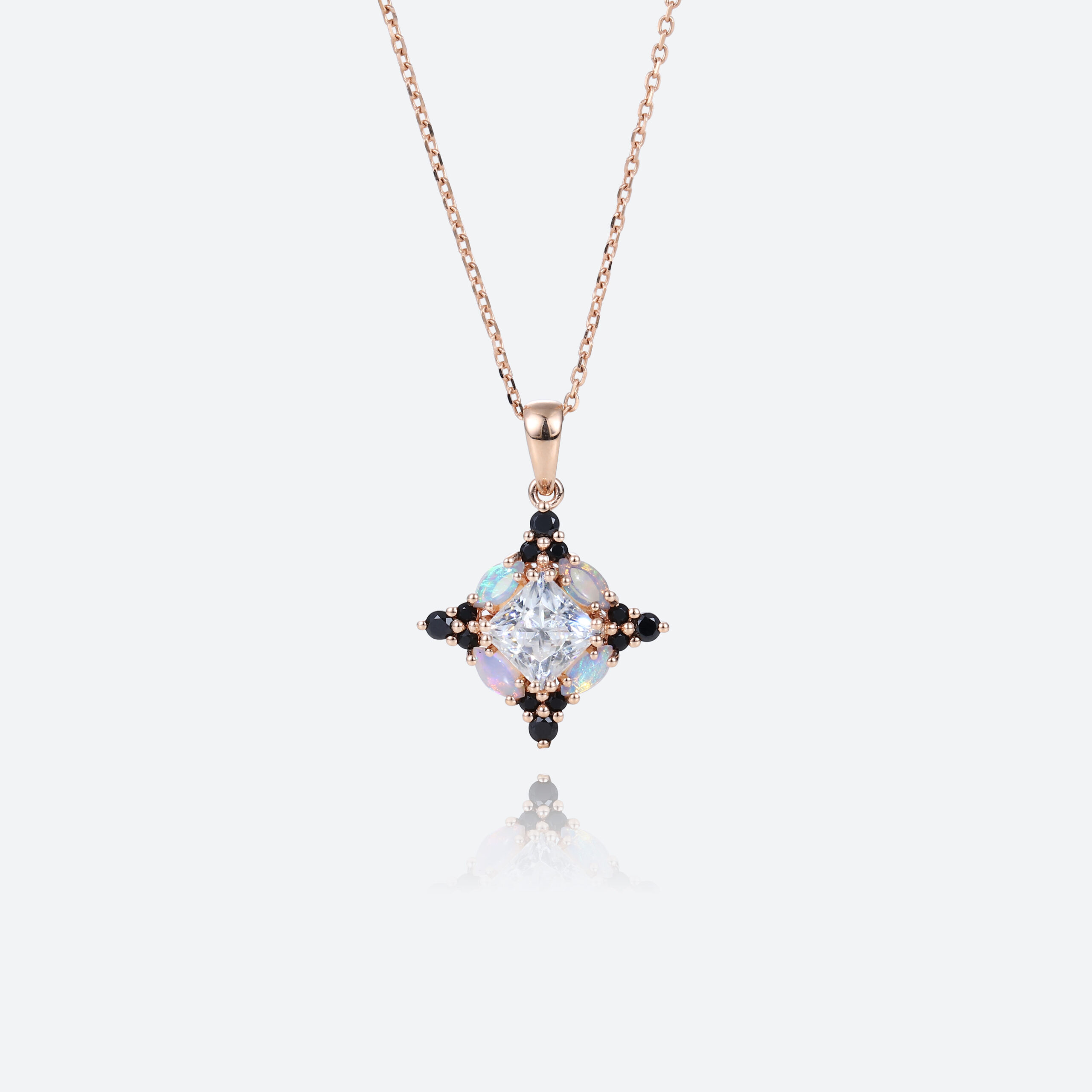 Rose Gold Princess Cut Lab Diamond Necklace Colorful Gemstone Stack Pendant Necklace