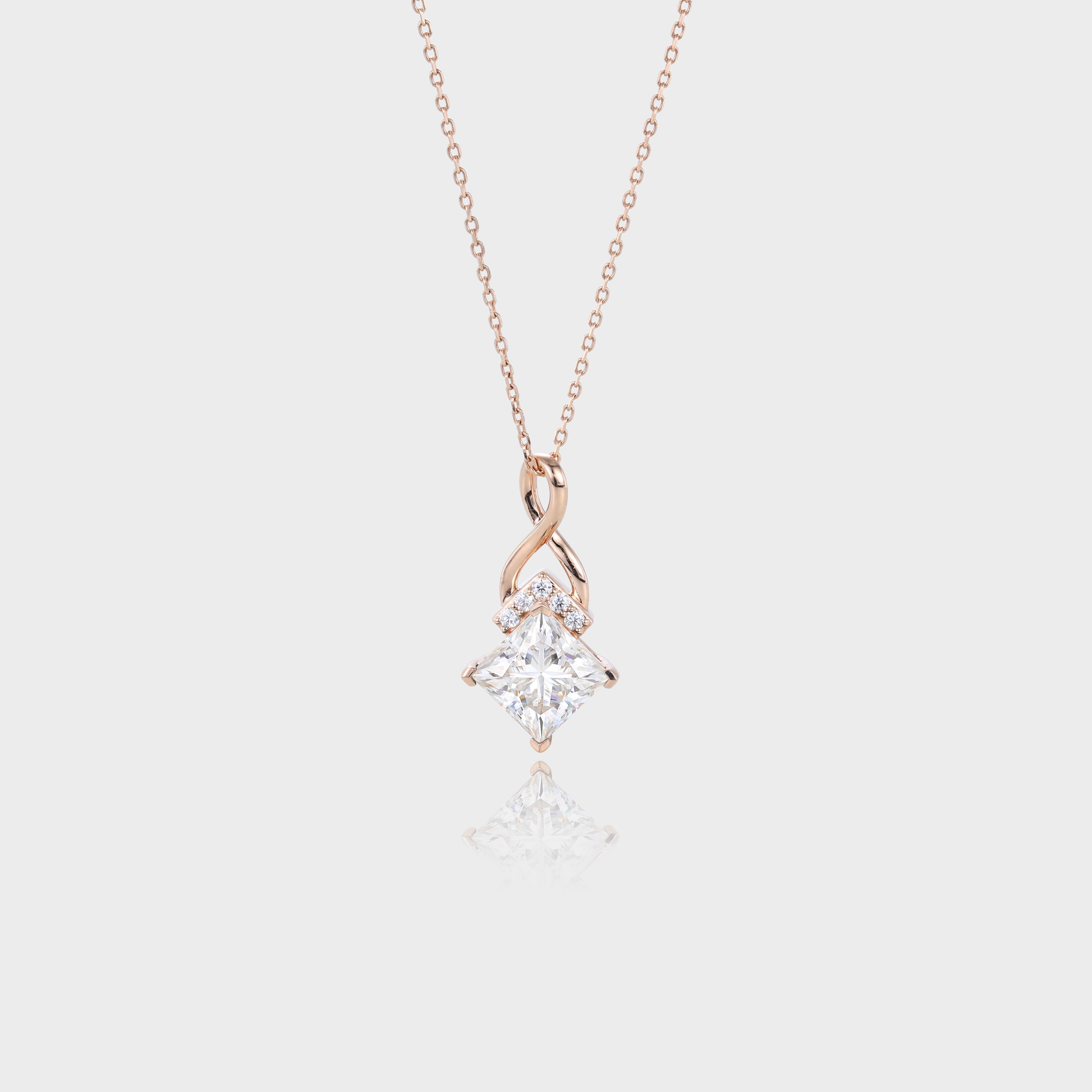 Rose Gold Princess Cut Lab Diamond Necklace Infinity Pendant Necklace (1)