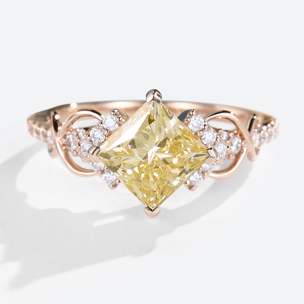 1.5ct Fancy Lab Yellow Diamond Ring Infinity Pave Engagement Ring in Rose Gold