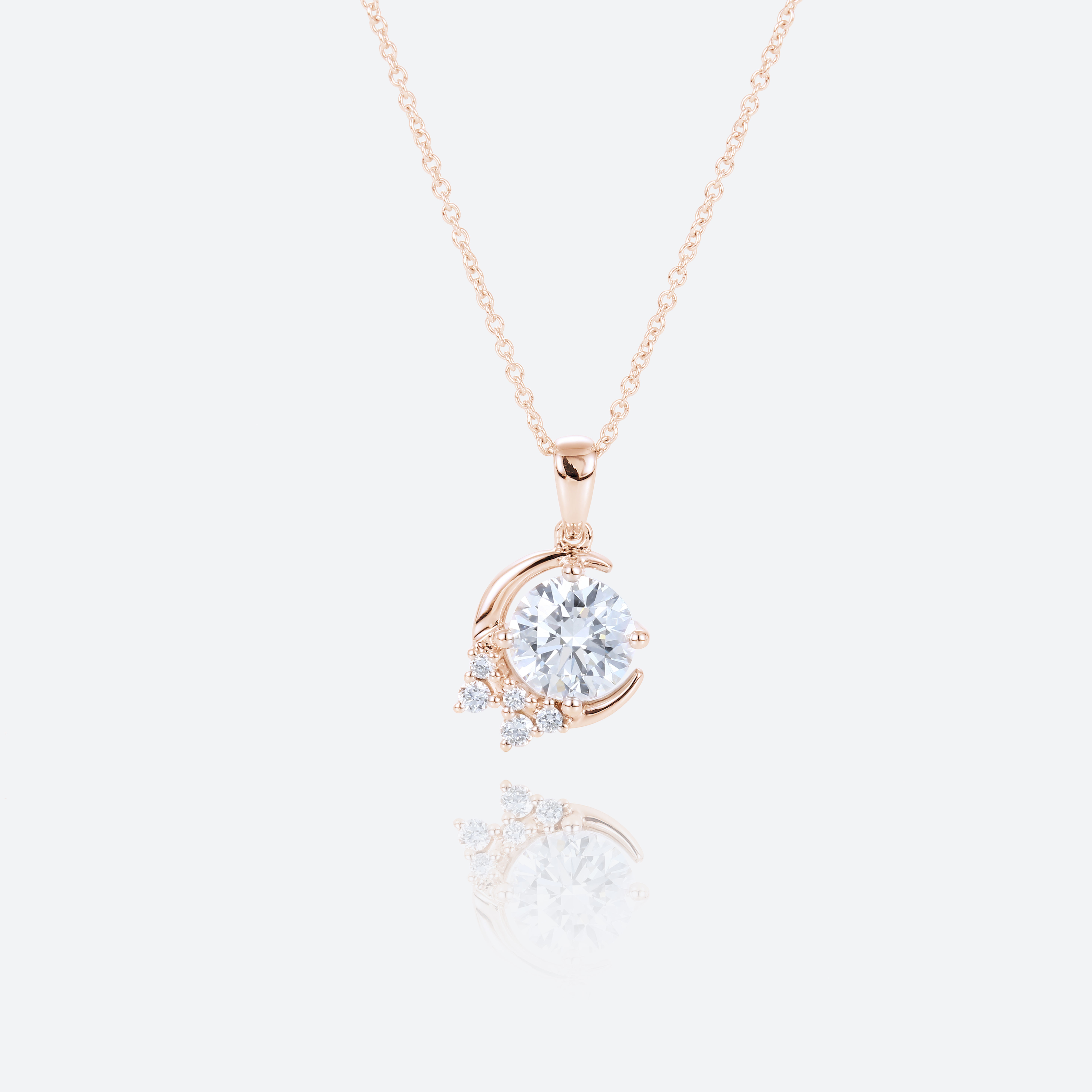 Rose Gold Round Cut Lab Diamond Necklace Star and Moon Series Pendant Necklace (1)