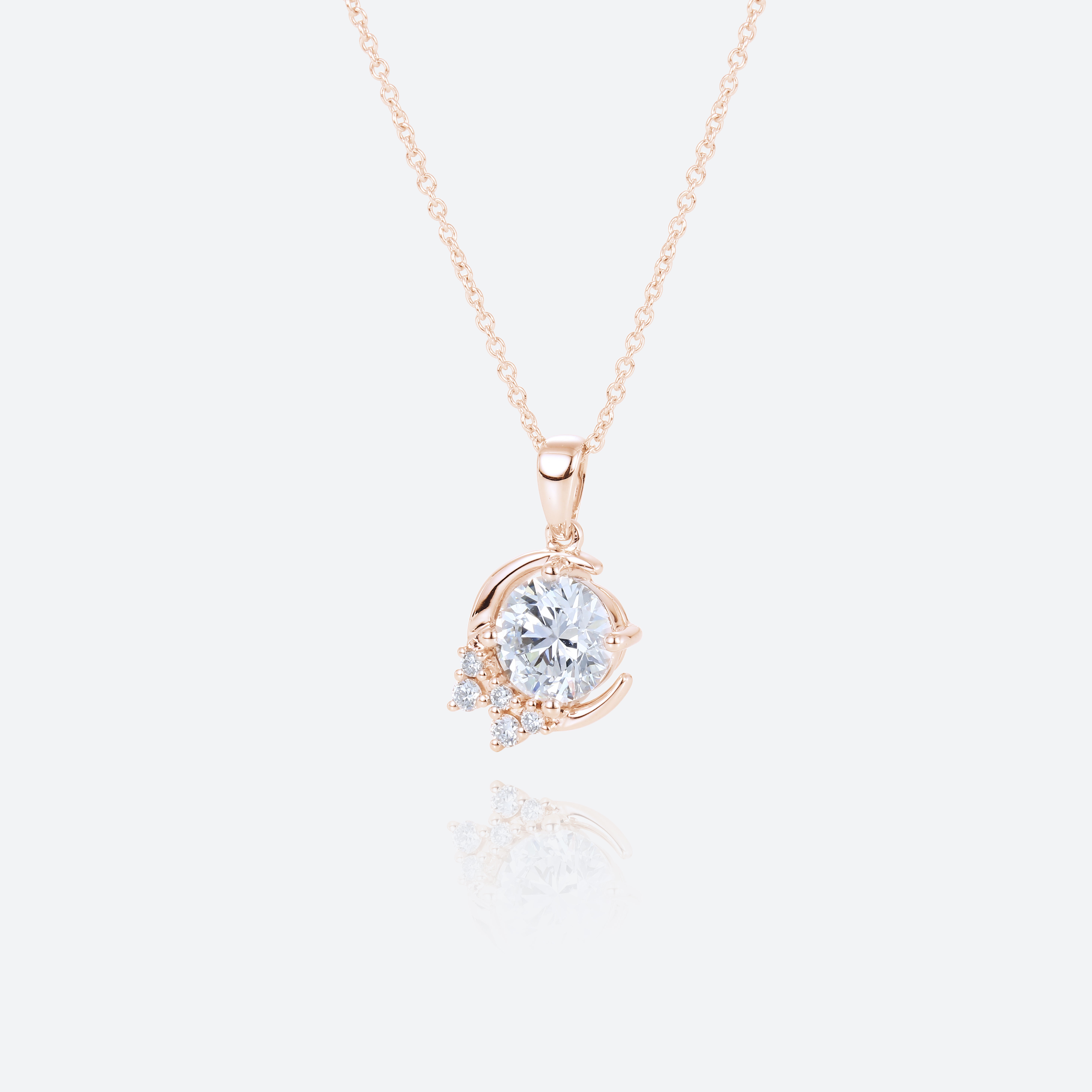 Rose Gold Round Cut Lab Diamond Necklace Star and Moon Series Pendant Necklace (2)