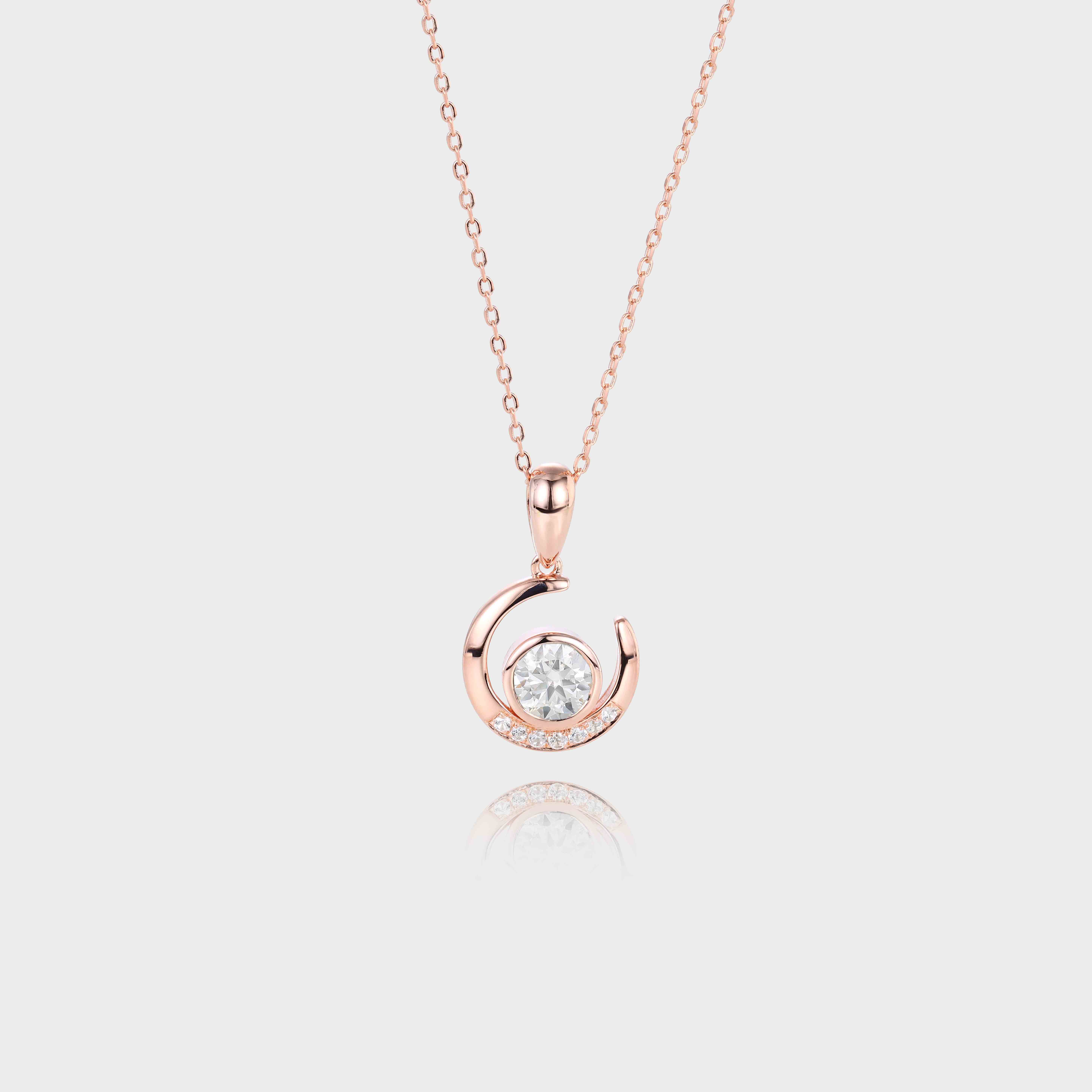 Rose Gold Round Cut Lab Diamond Pendant Necklace Bezel Crescent Pendant Necklace