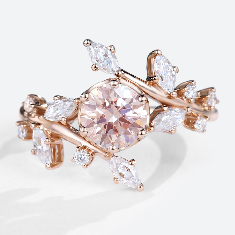 Lab Diamond and Pink Engagement Ring​ 1ct Bypass 6-Prong Ring