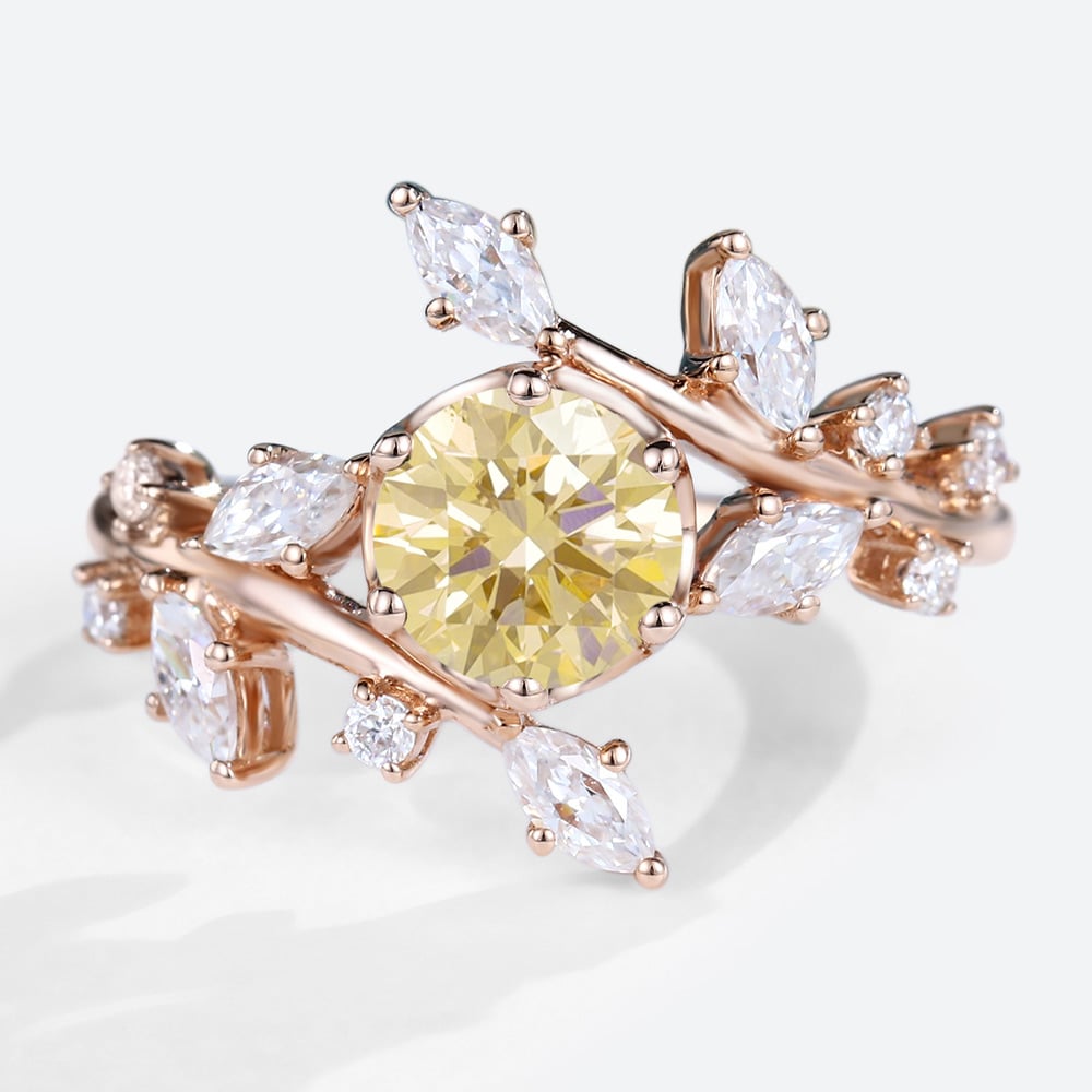Yellow Diamond Engagement Rings 1ct Round Cut Lab Diamond Ring in Rose Gold