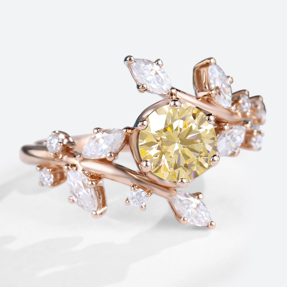 Yellow Diamond Engagement Rings 1ct Round Cut Lab Diamond Ring in Rose Gold