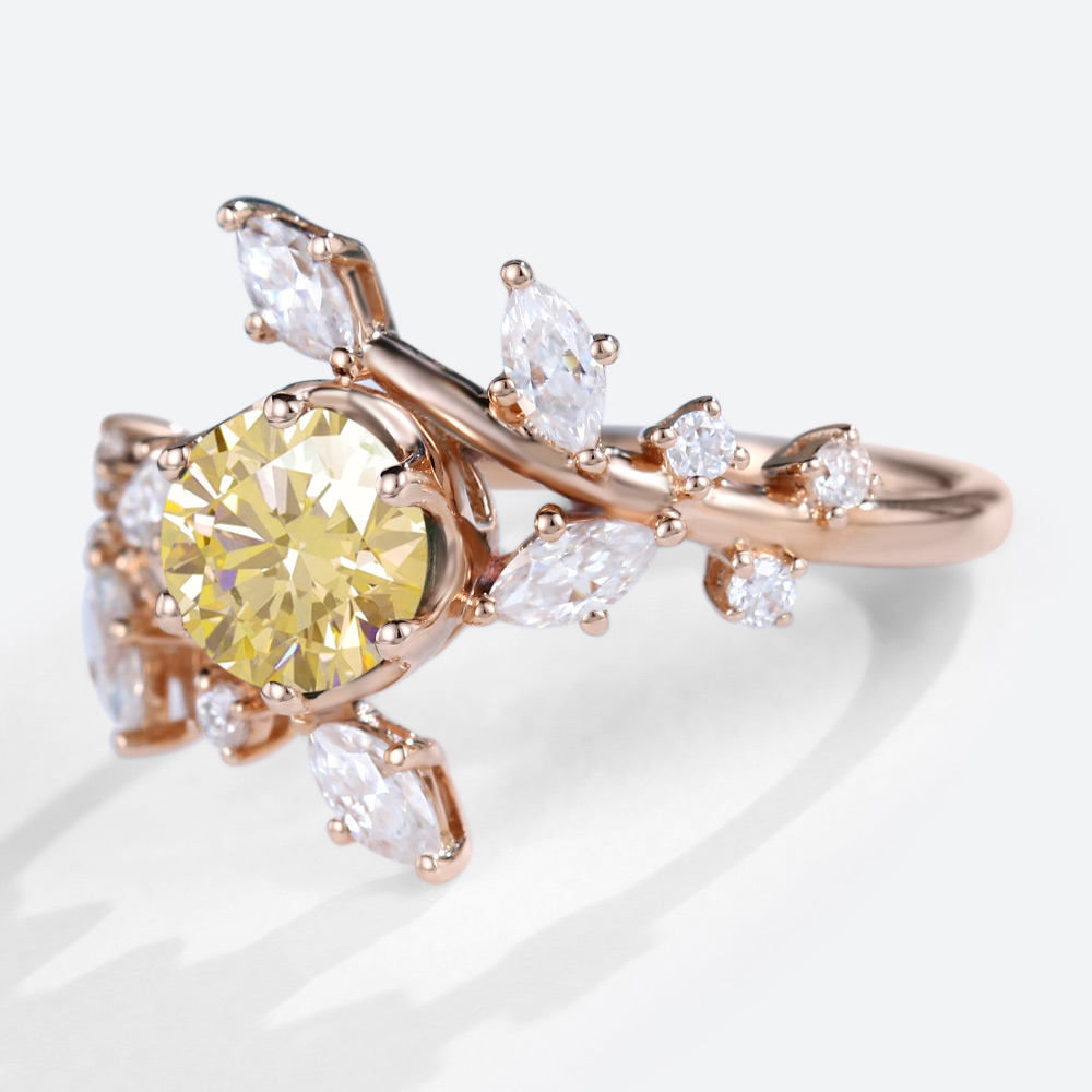 Yellow Diamond Engagement Rings 1ct Round Cut Lab Diamond Ring in Rose Gold