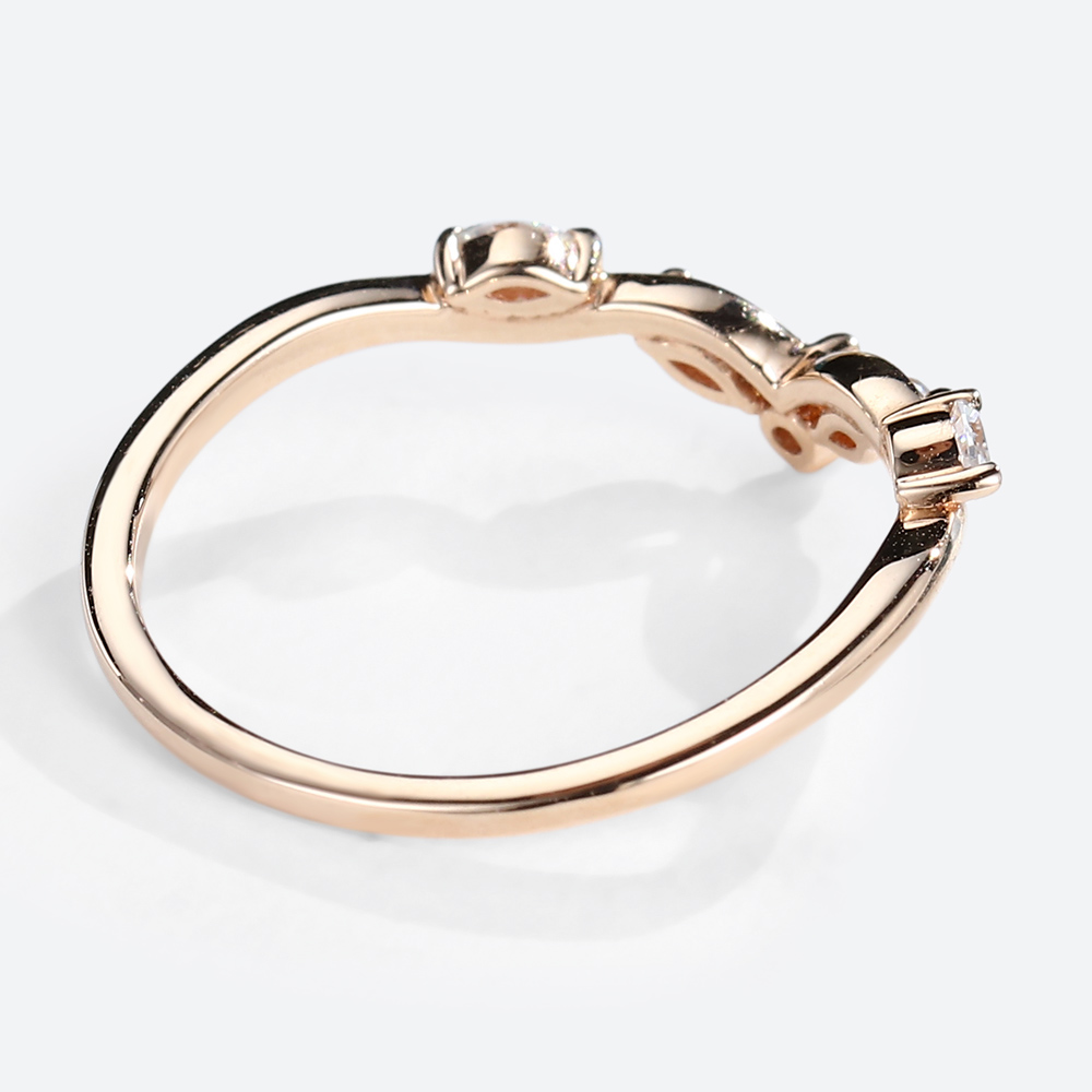 Rose Gold Round Cut Moissanite Rings Curved Wedding Band