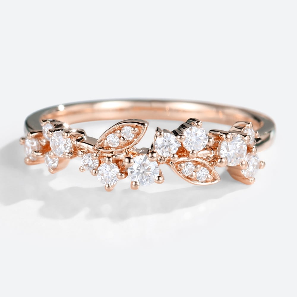 Rose Gold Moissanite Leaf Curved Matching Wedding Band